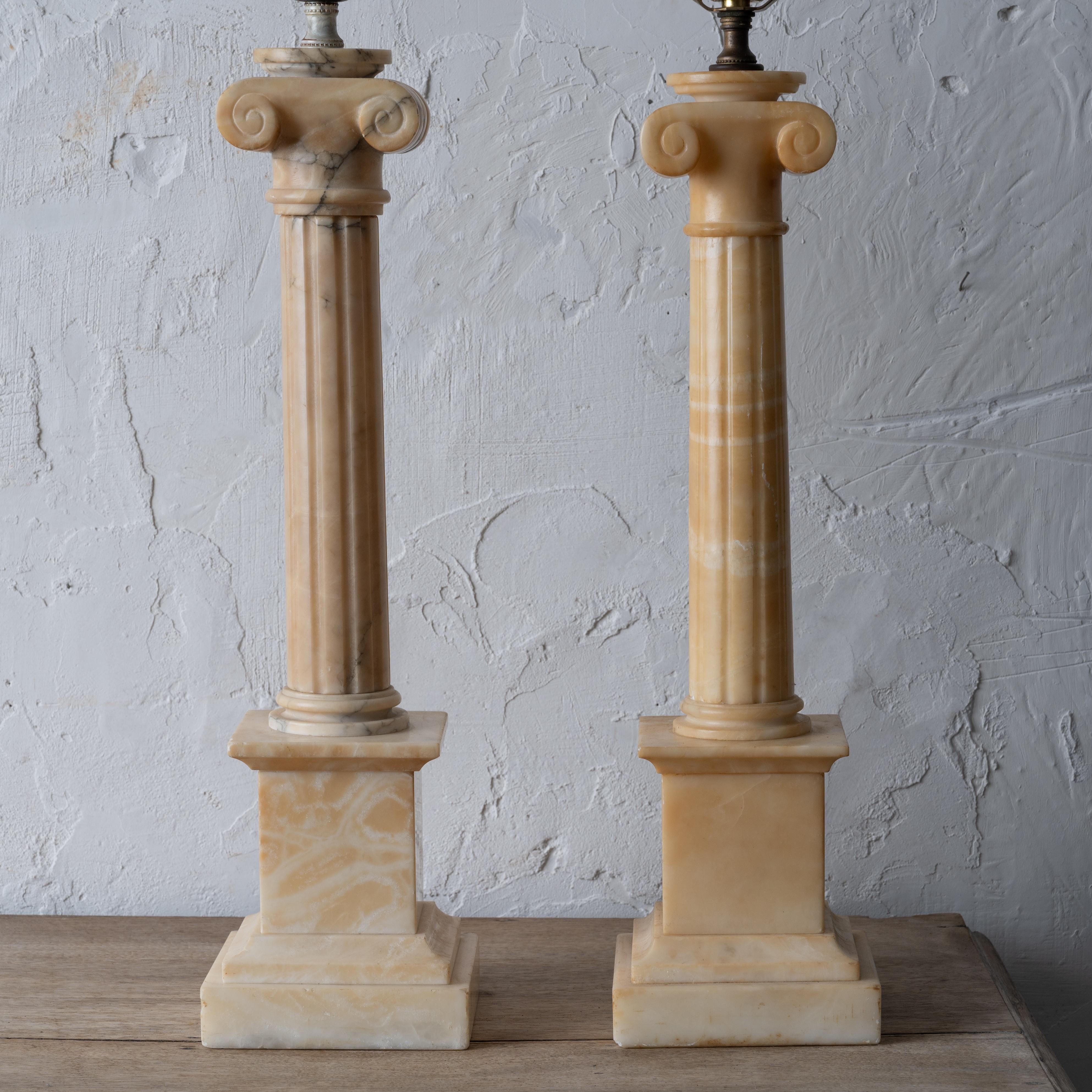 Italian Alabaster Column Lamps For Sale