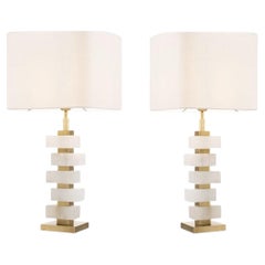 Alabaster Column Pair of Lamps, Netherlands, Contemporary