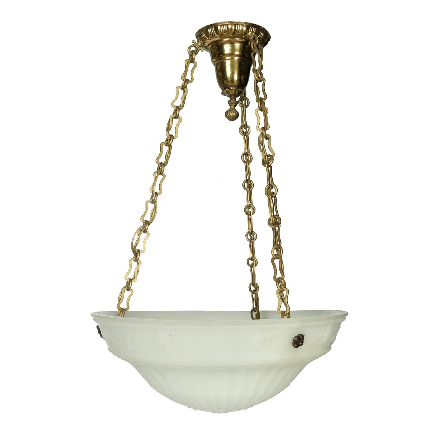 Art Deco Alabaster Deco Pendant with Brass Fittings