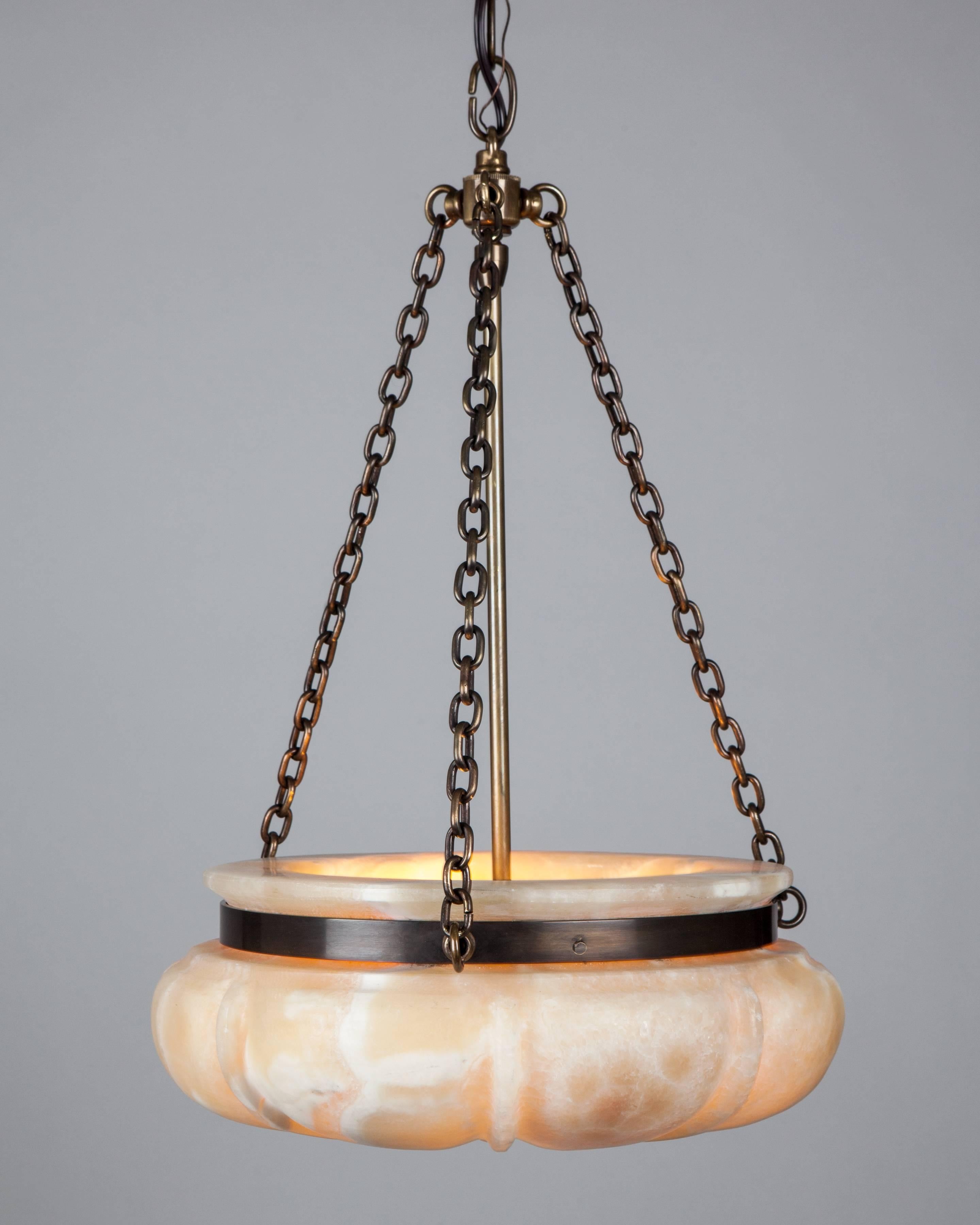 American Alabaster Dome Chandelier, circa 1900