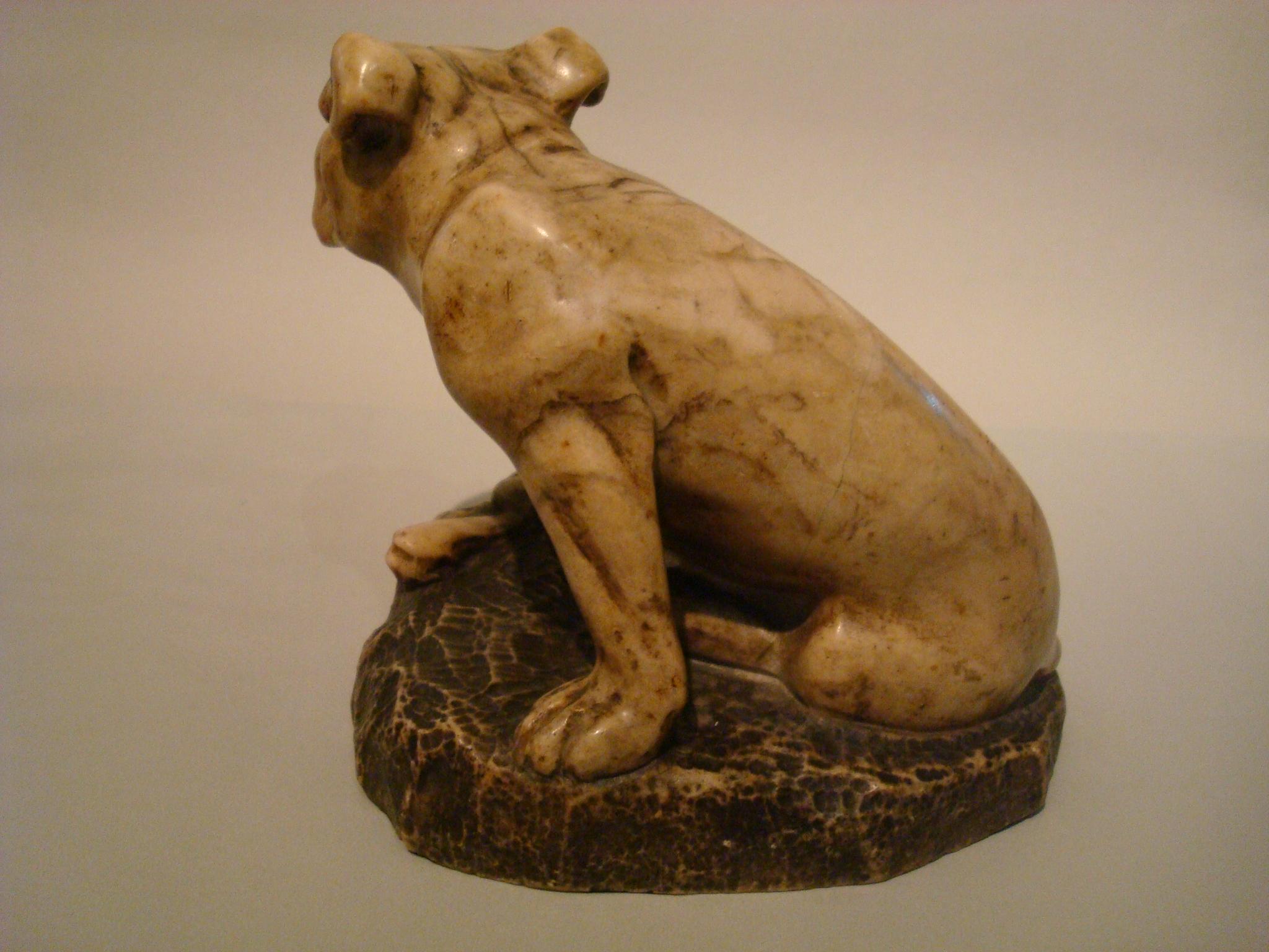 Hand-Carved Alabaster English Bulldog Sculpture, 1900s