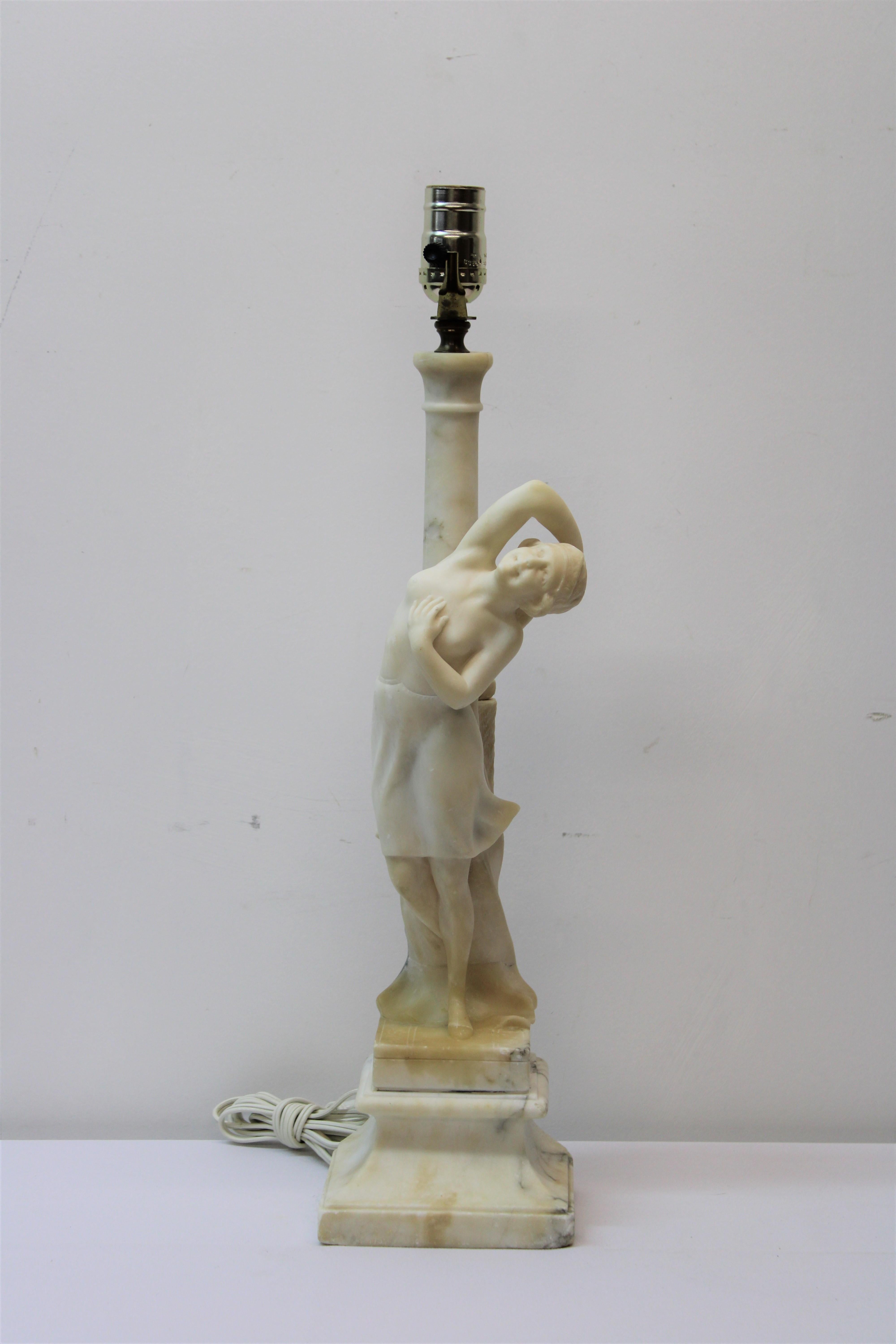 20th Century Alabaster Figural Table Lamp w/ Dancer For Sale