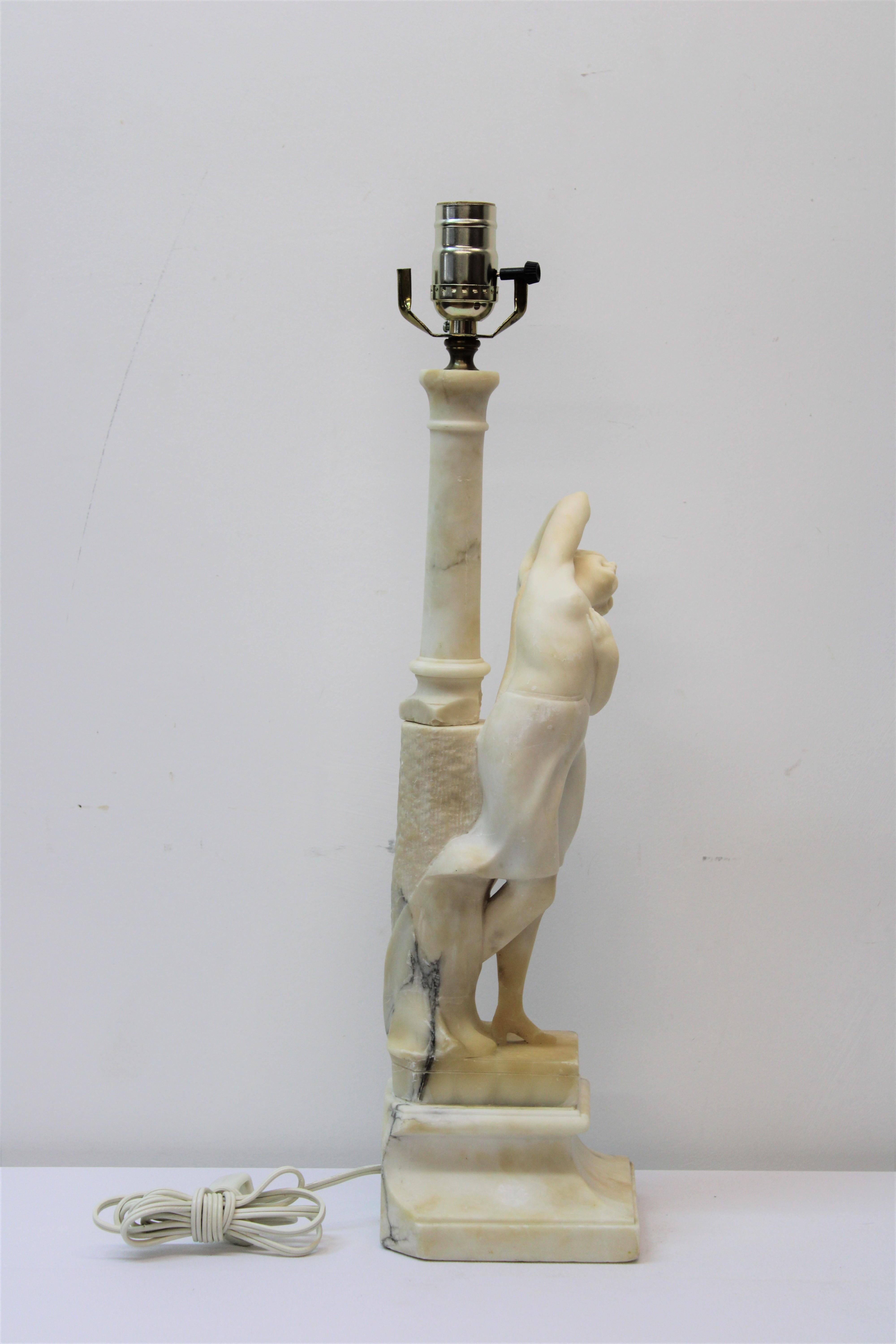 Alabaster Figural Table Lamp w/ Dancer For Sale 1