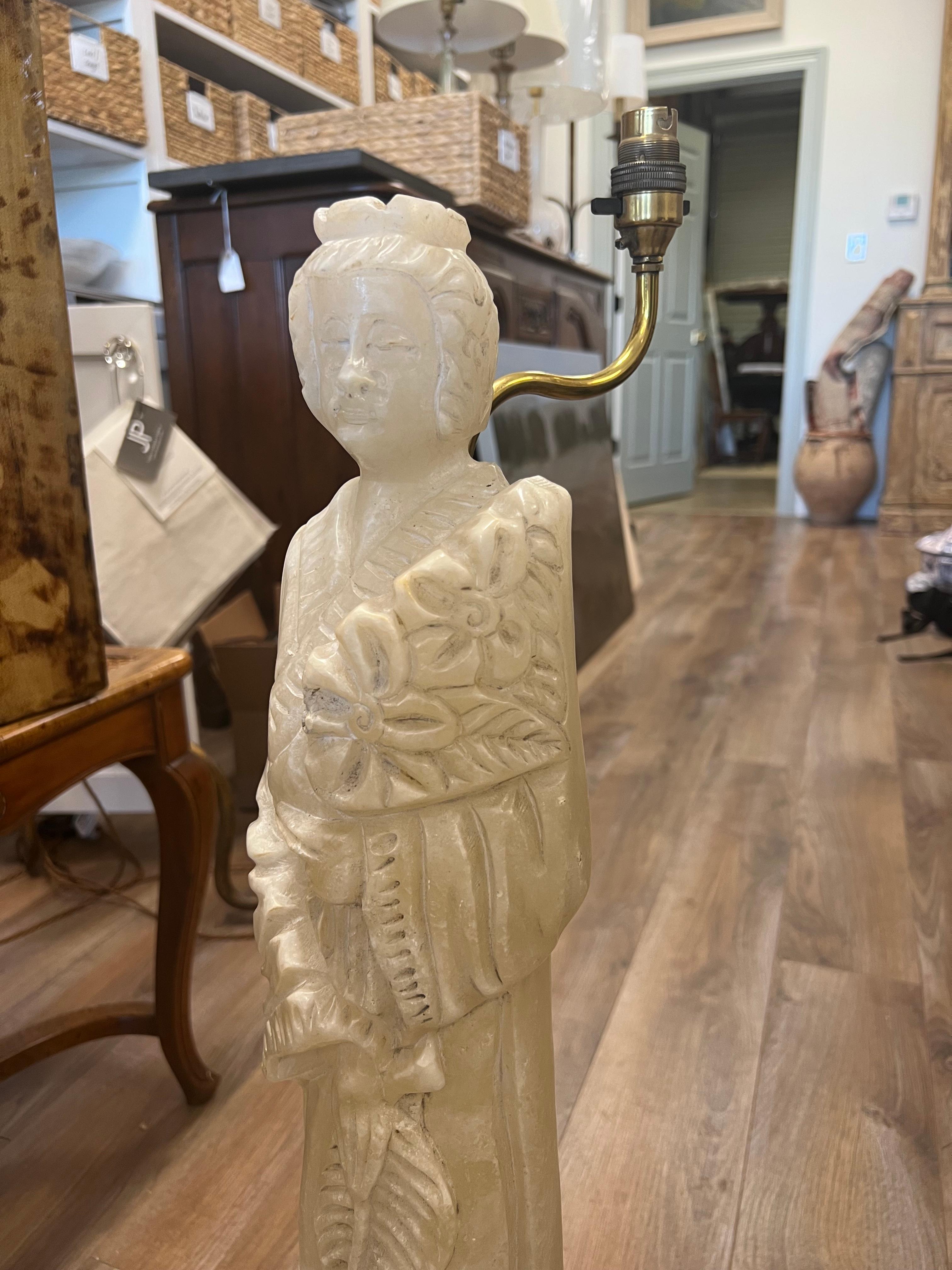 Alabaster Figurative Lamp, circa 1860 In Good Condition For Sale In Madison, MS