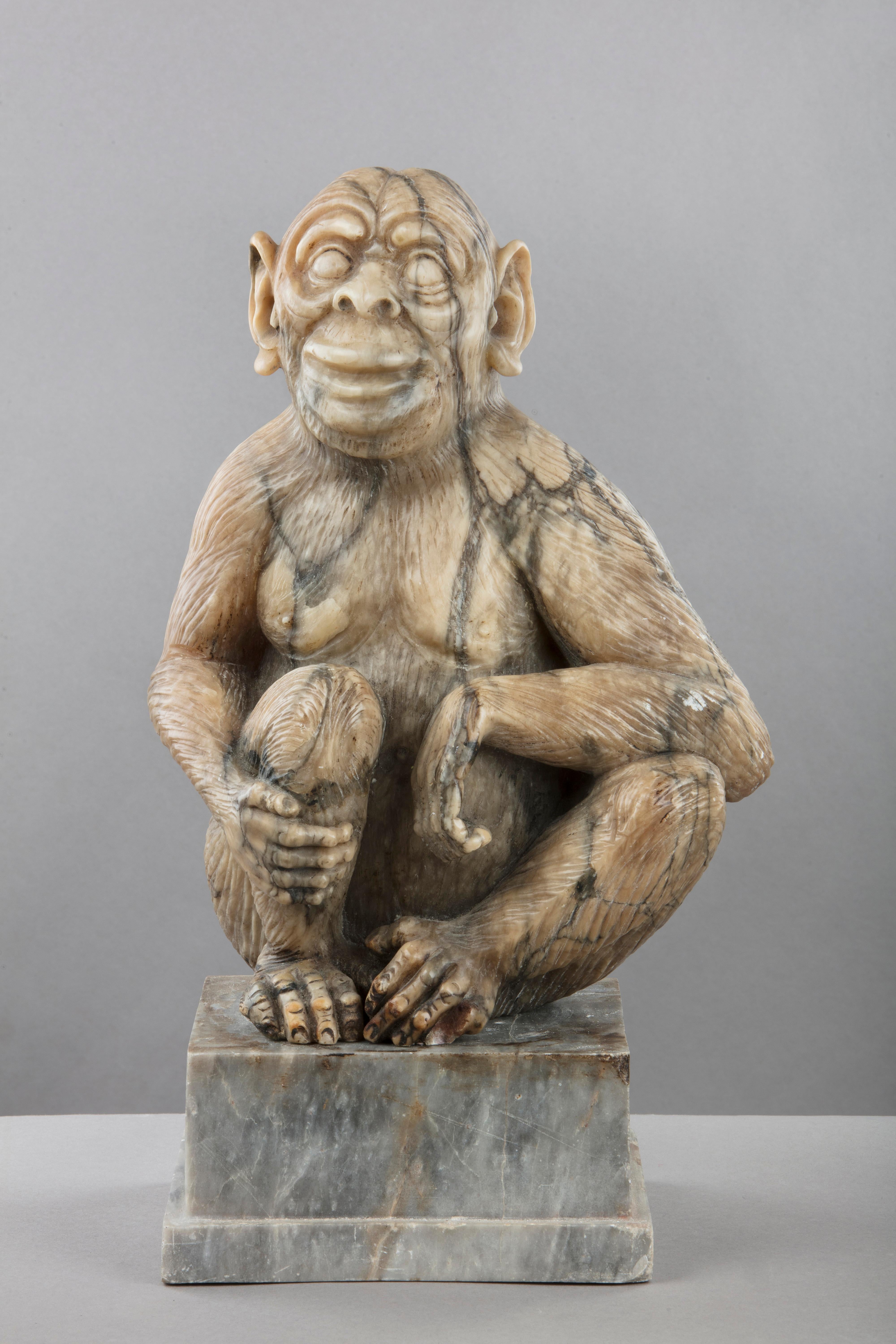 Alabaster figure of a monkey, Germany, 19th century.