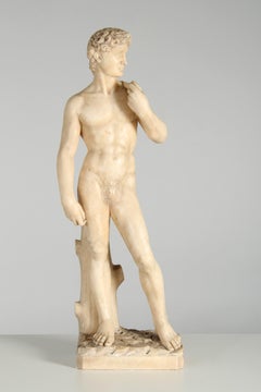 Statue de David en albâtre, sculpture, Italie, vers 1900