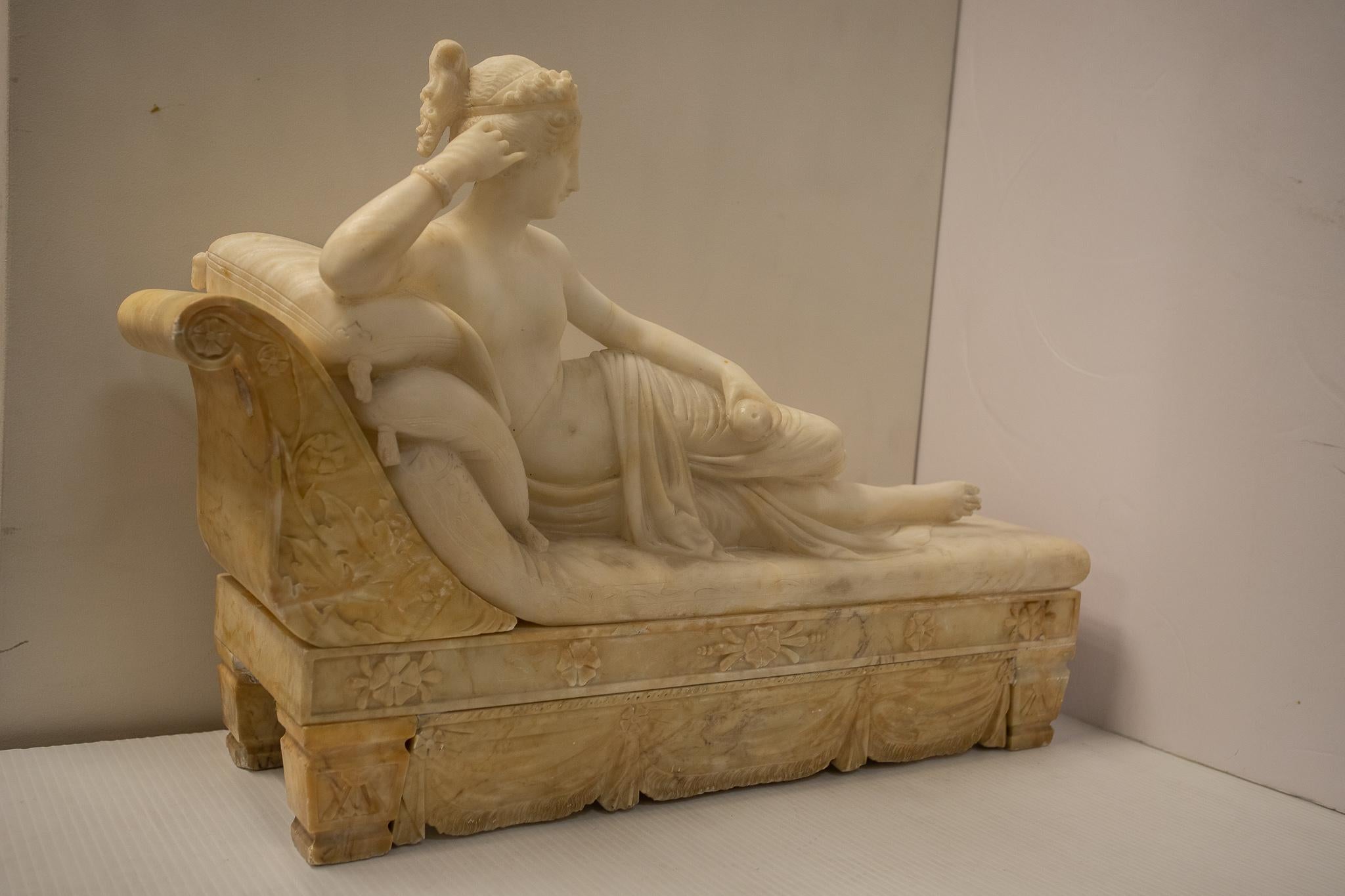 Fine example 19th century Grand Tour alabaster figure of the Pauline Bourgeoisie after a model by Antonio Canova.