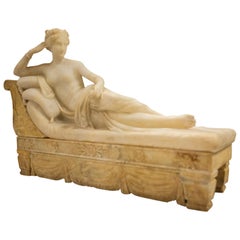 Alabaster Figure of Pauline Bourgeoisie After a Model by Antonio  Canova
