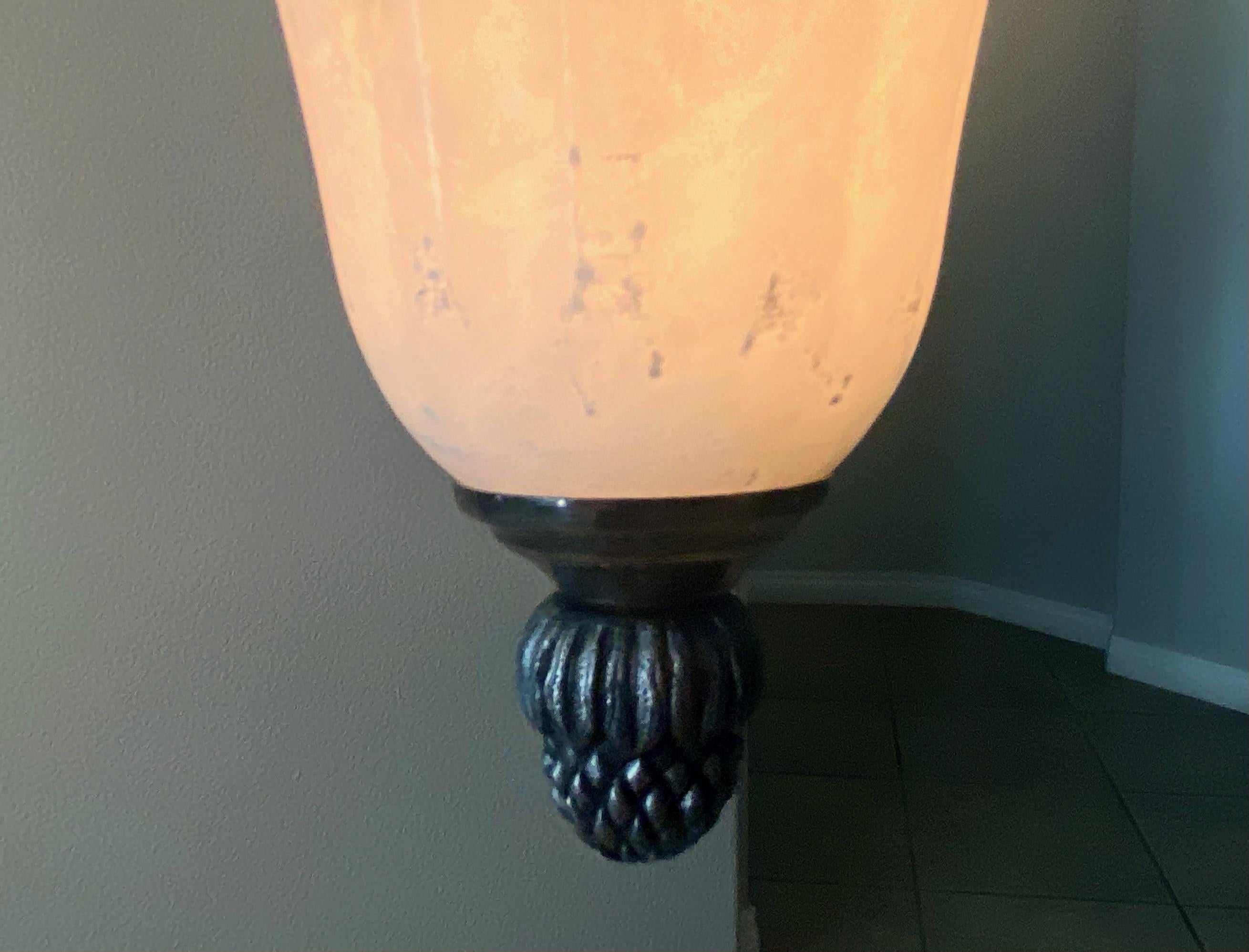 Alabaster Fluted Cone Shape Pewter Pendant Light 11