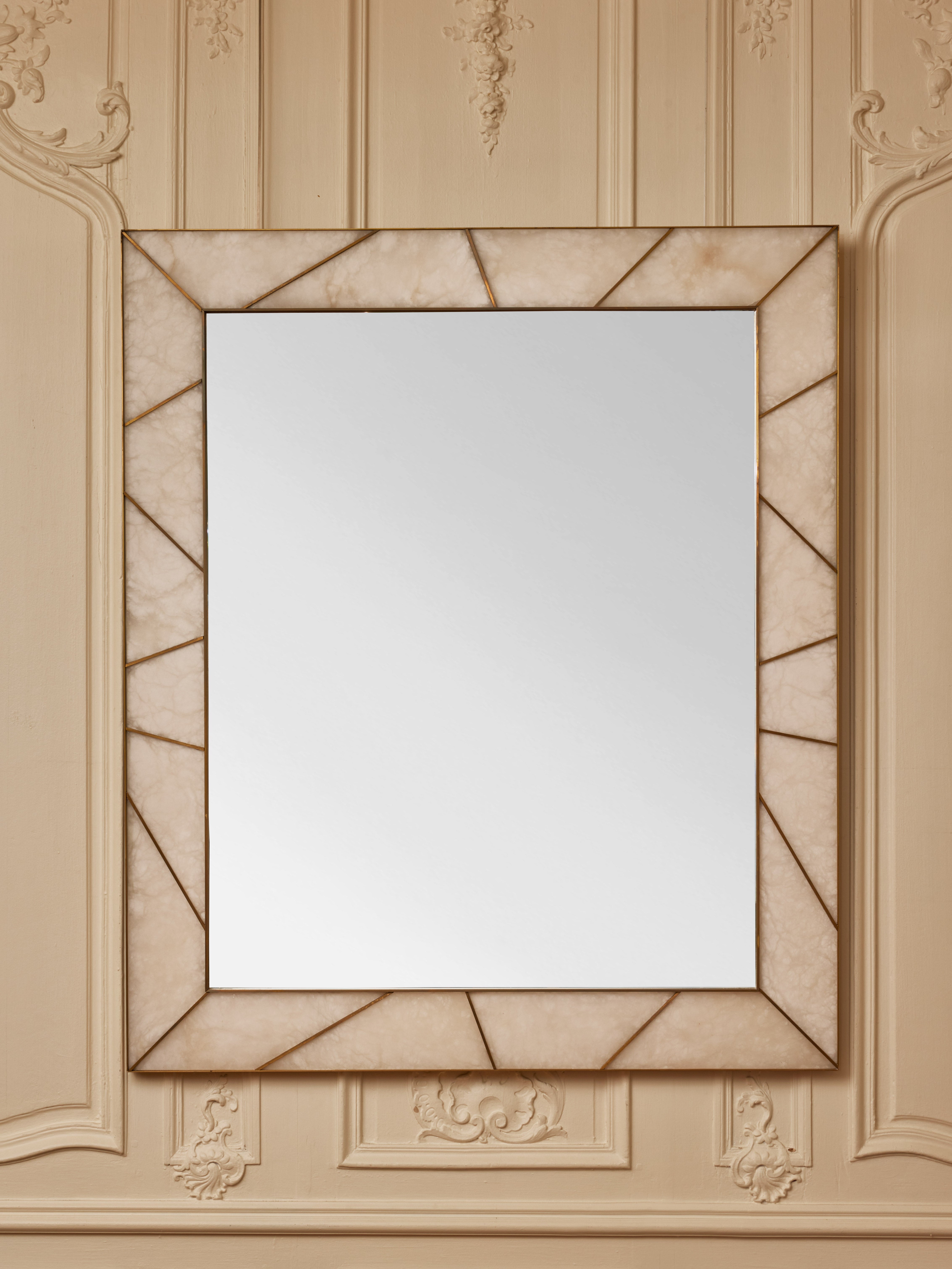 Alabaster Framed Mirror by Studio Glustin For Sale
