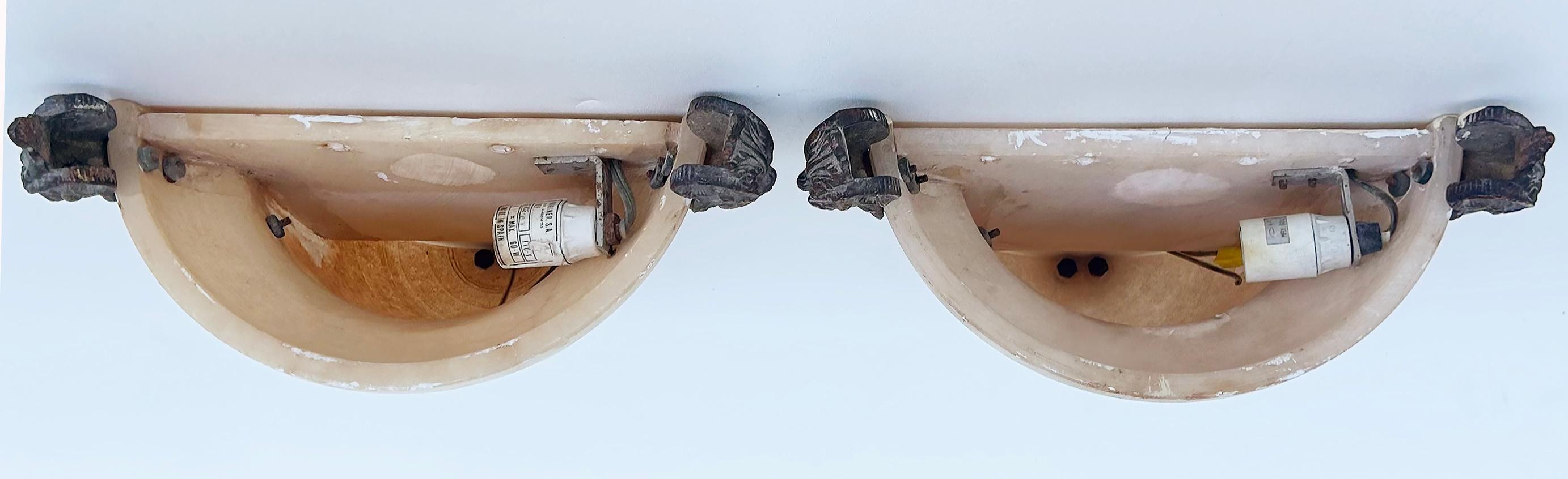 Alabaster Gilt Bronze Ram's Head Wall Sconces by Mariner, S.A., Spain, Pair 6