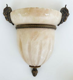 Alabaster Gilt Bronze Ram's Head Wall Sconces by Mariner, S.A., Spain, Pair