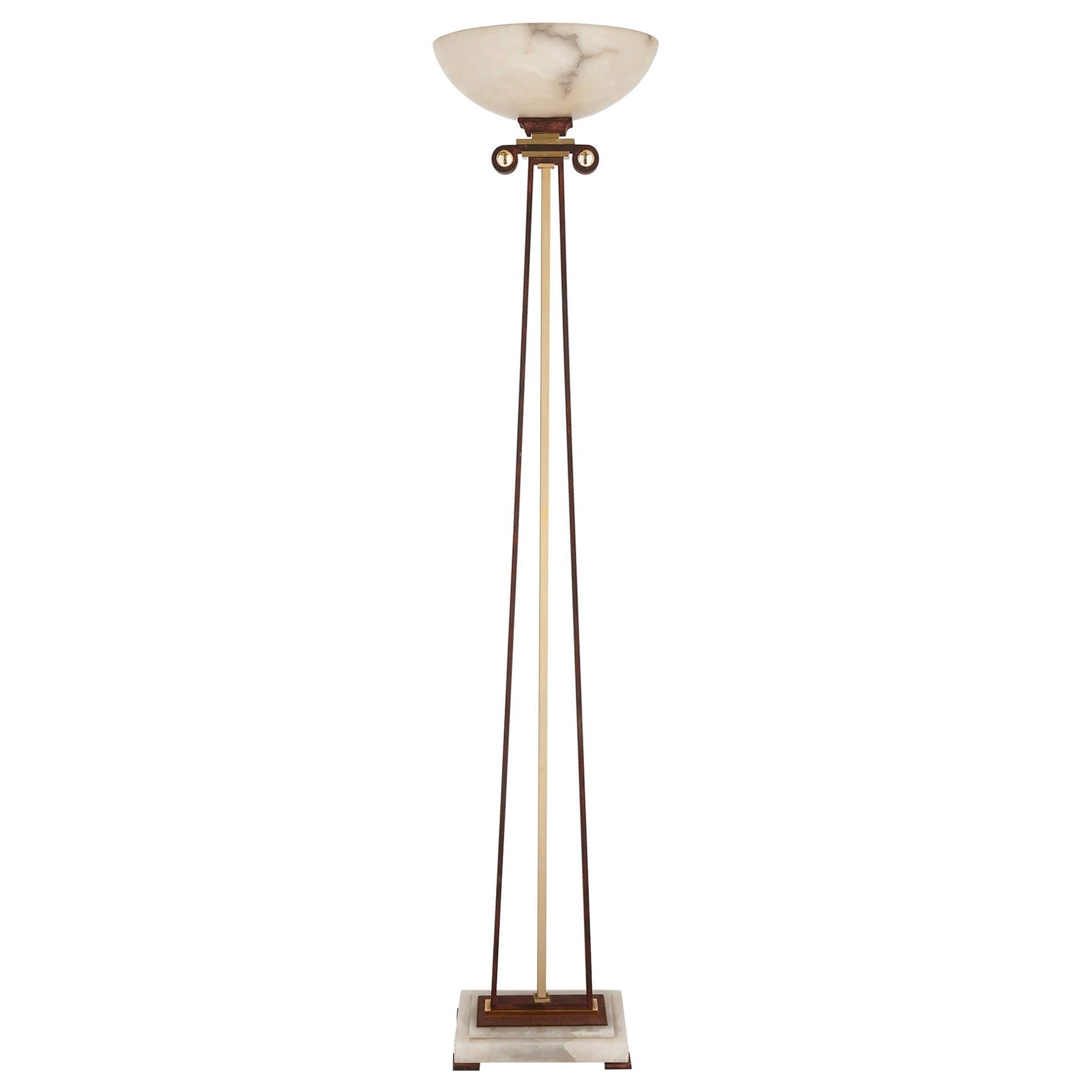 Lampadaire en albâtre, métal doré et fer patiné