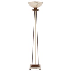 Lampadaire en albâtre, métal doré et fer patiné