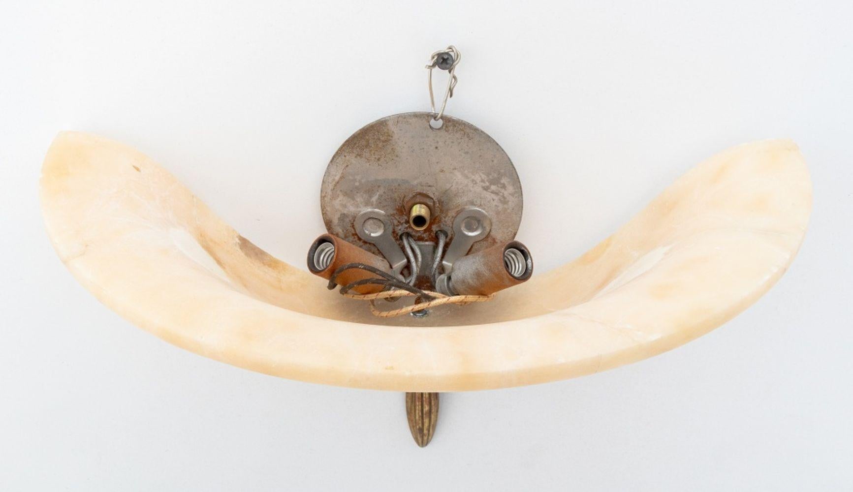 Alabaster & Gilt Metal Wall Sconces, Pair For Sale 1