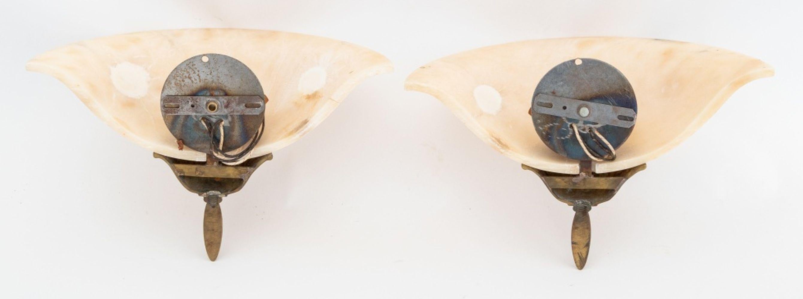 Alabaster & Gilt Metal Wall Sconces, Pair For Sale 2