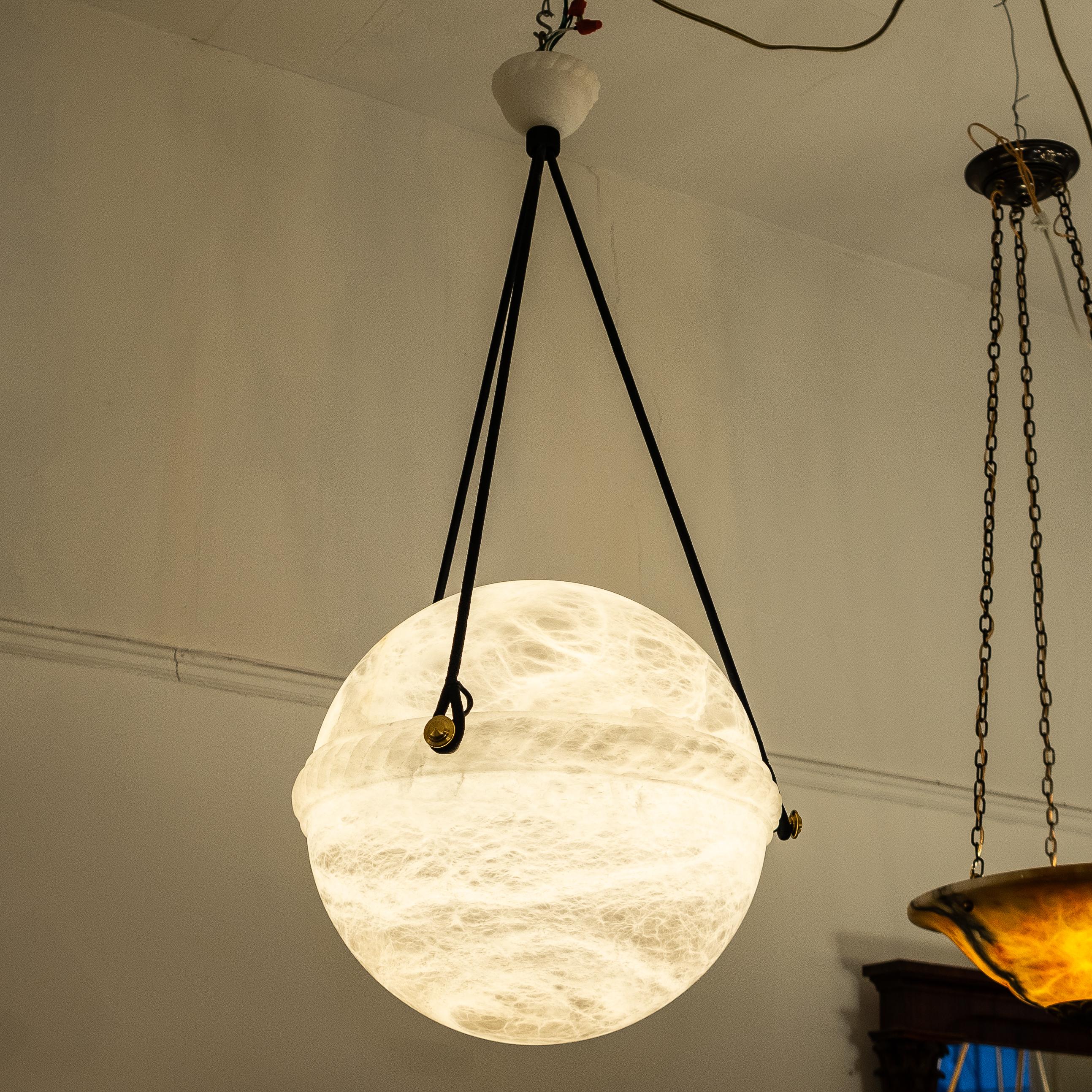 Alabaster Globe Light Fixture In Good Condition For Sale In New York, NY