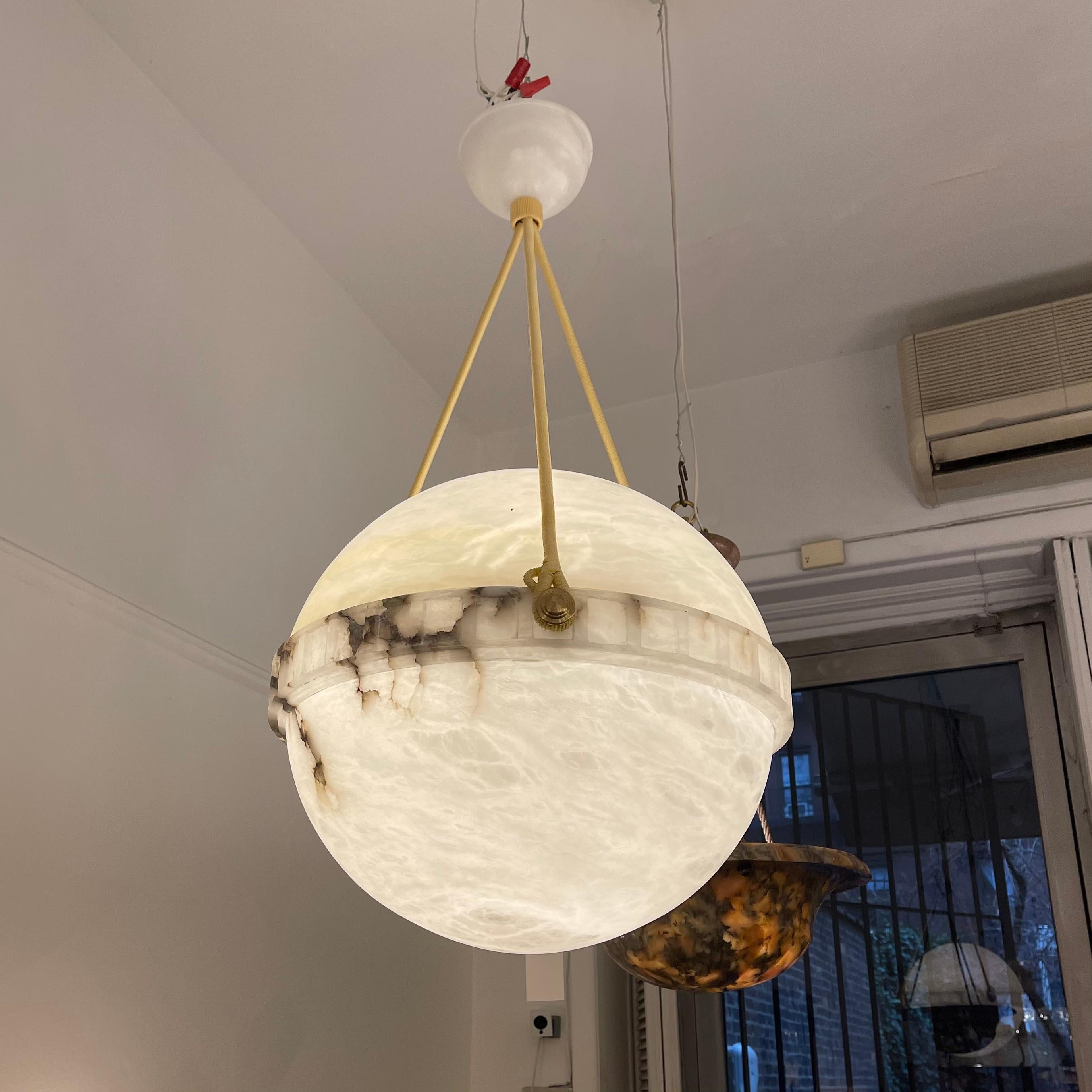 Alabaster Globe Light Fixture, Sweden, 1930 In Good Condition In New York, NY