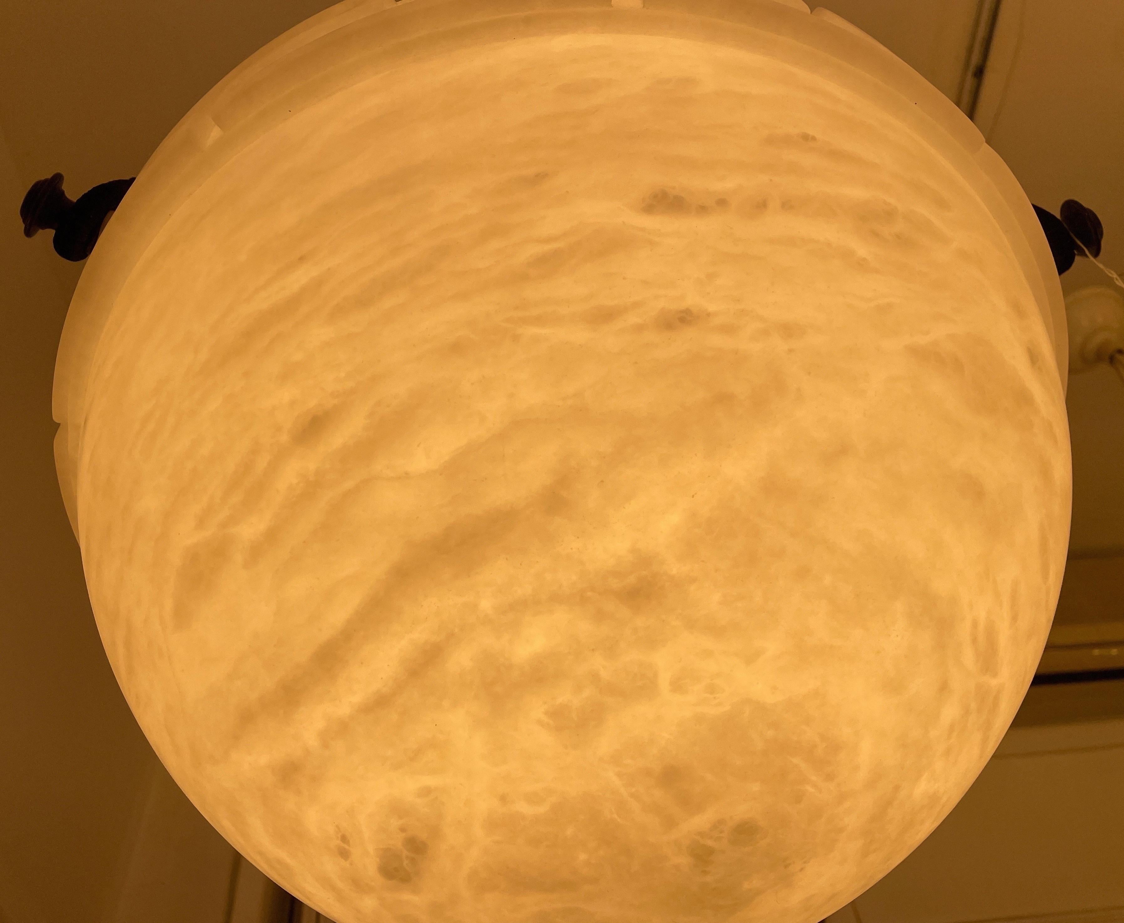 Art Deco Alabaster Globe Light Fixture with Greek Key Banding, Sweden, 1930