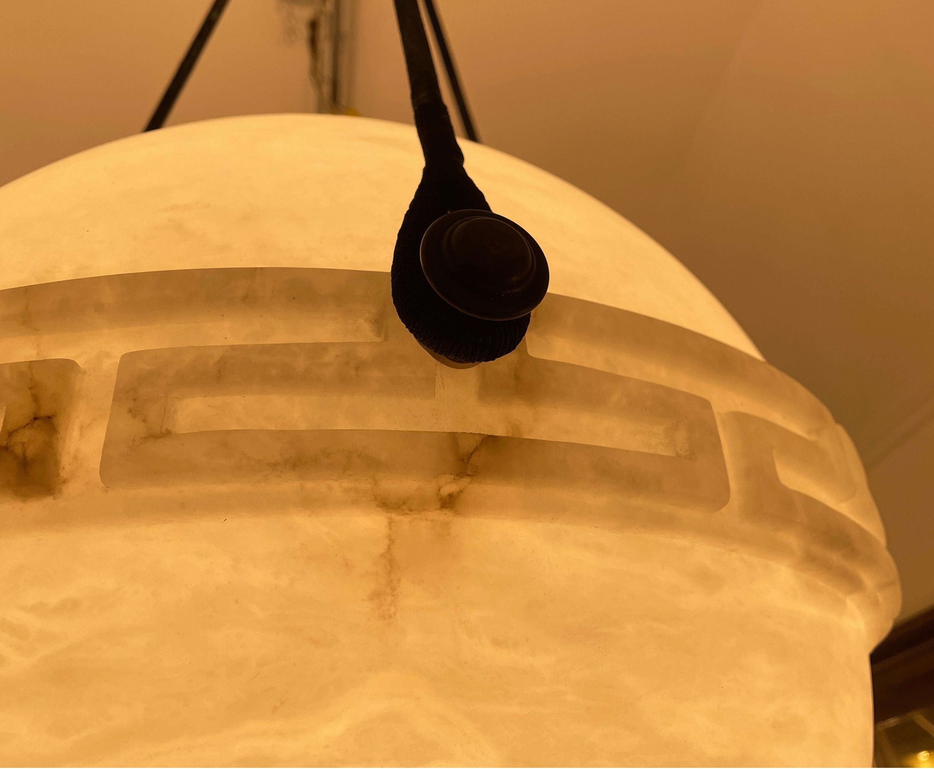 Swedish Alabaster Globe Light Fixture with Greek Key Banding, Sweden, 1930