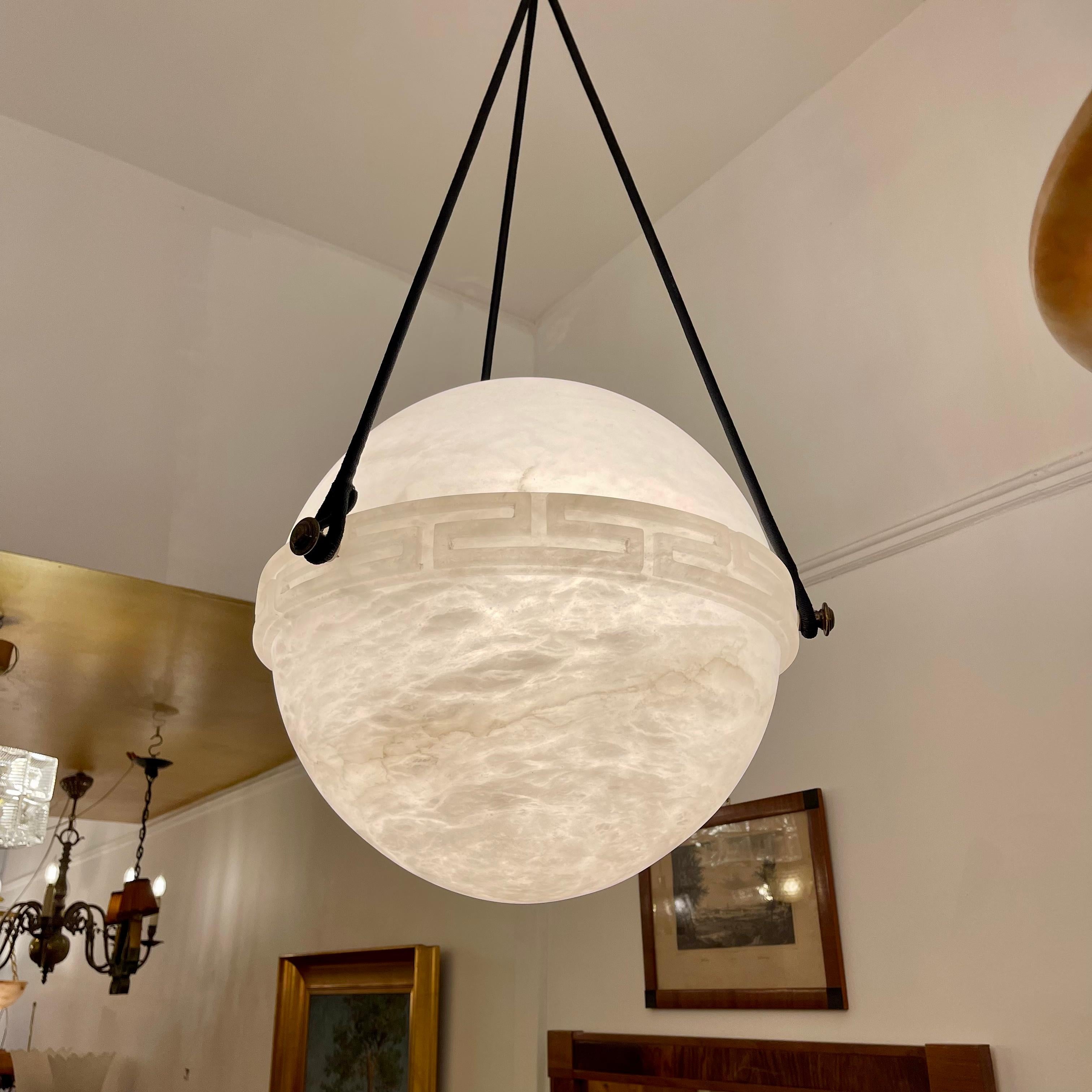Swedish Alabaster Globe Light Fixture with Greek Key Banding, Sweden, 1930