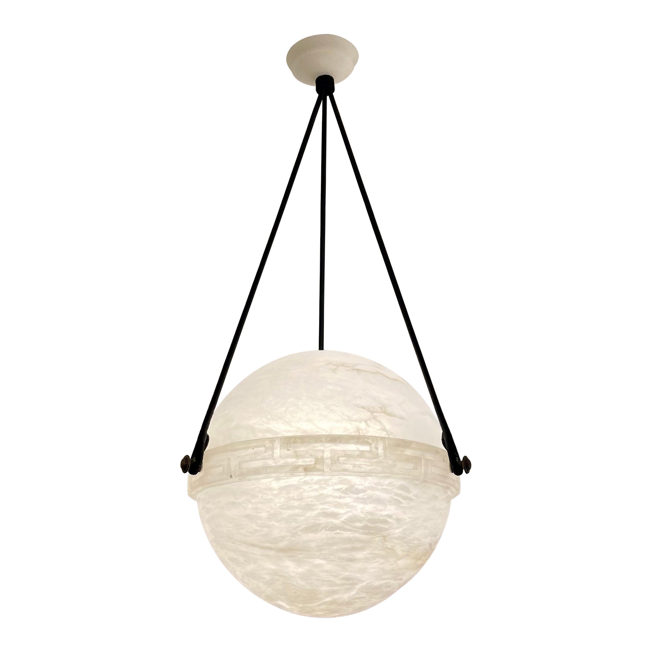 Alabaster Globe Light Fixture with Greek Key Banding, Sweden, 1930