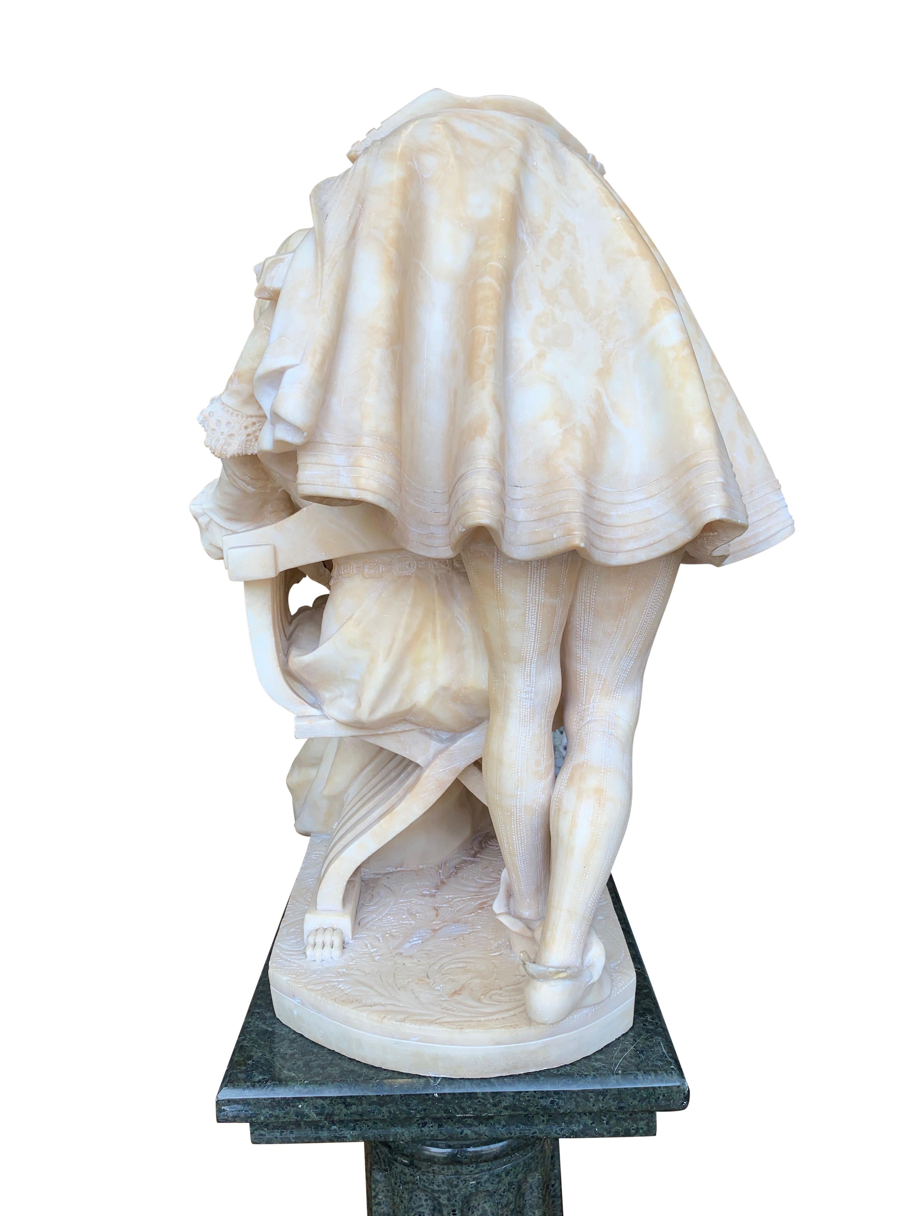 Alabaster Group of a Cavalier and Lady with Pedestal For Sale 4