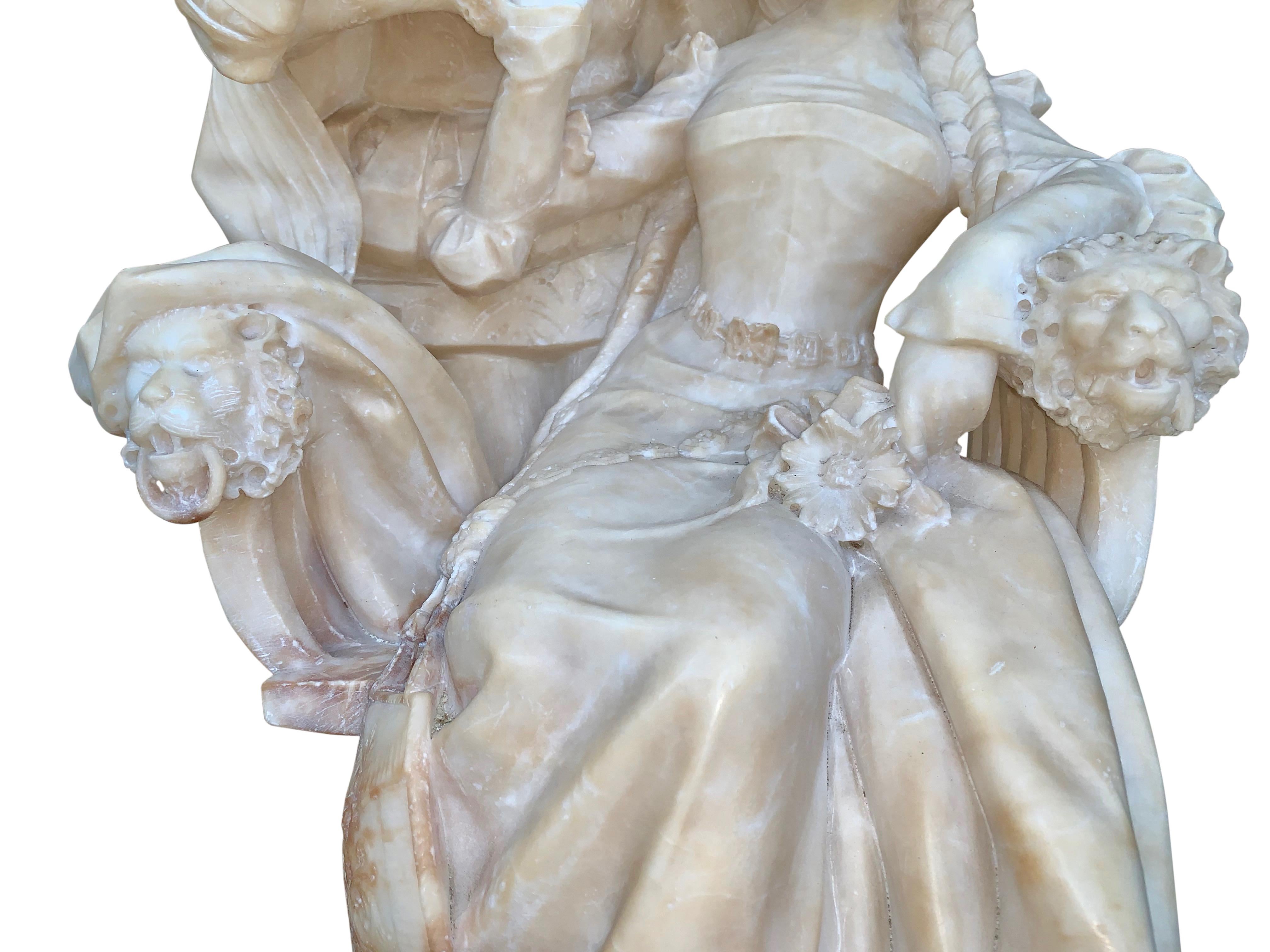 Alabaster Group of a Cavalier and Lady with Pedestal For Sale 11