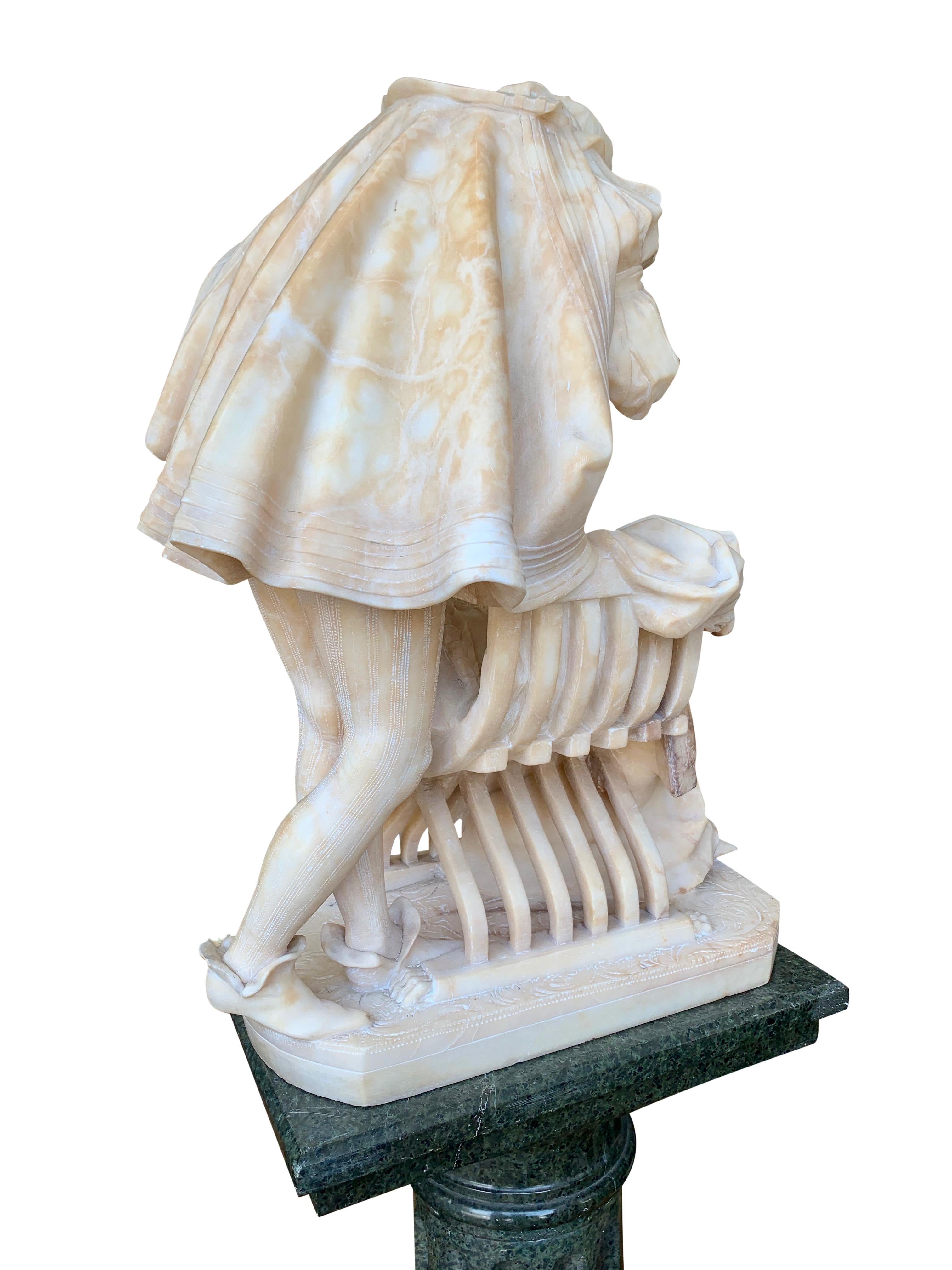Alabaster Group of a Cavalier and Lady with Pedestal For Sale 3