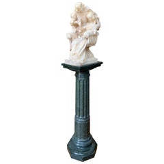 Antique Alabaster Group of a Cavalier and Lady with Pedestal