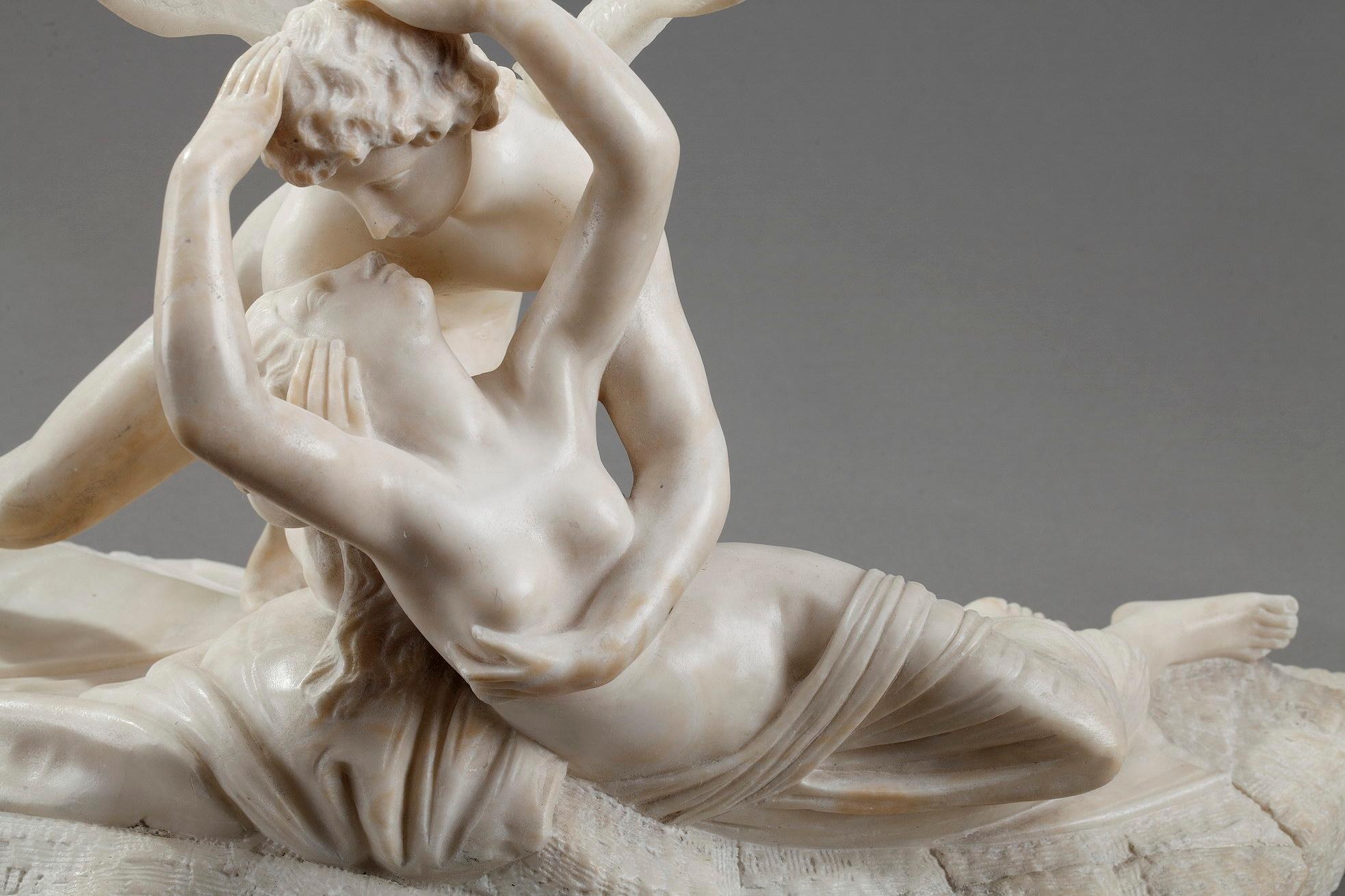 Alabaster group of Psyché ranimée par le baiser de l'Amour (Psyche Revived by Cupid’s Kiss) by the Italian sculptor Antonio Canova (1757-1822). The story of Cupid and Psyche was a popular artistic choice in the neoclassical period. Canova produced