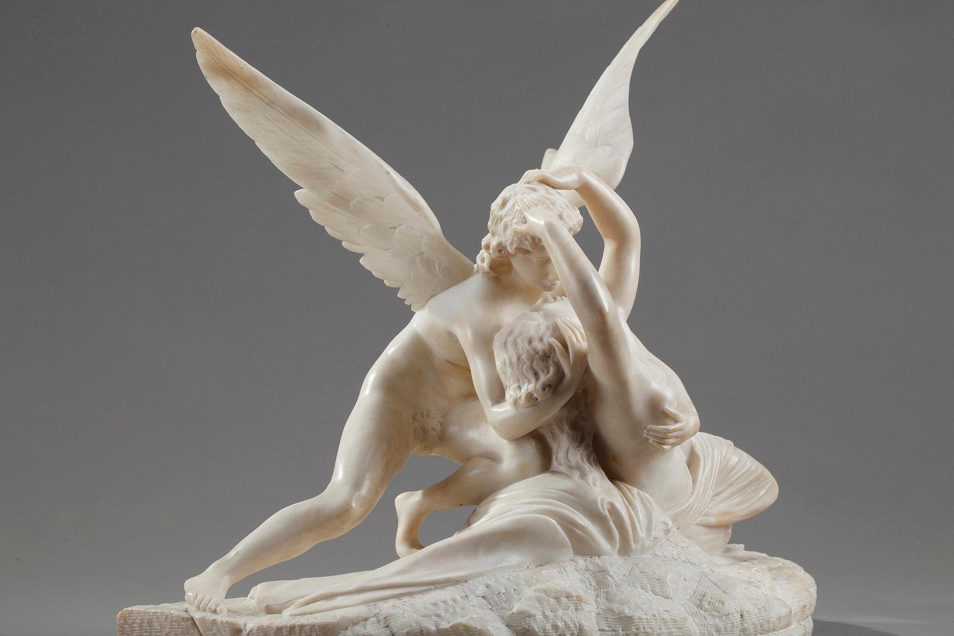 French Alabaster Group Psyche Revived by Cupid's Kiss after Antonio Canova