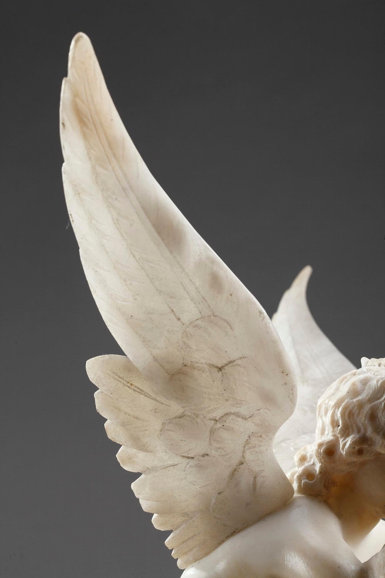 Alabaster Group Psyche Revived by Cupid's Kiss after Antonio Canova In Good Condition In Paris, FR