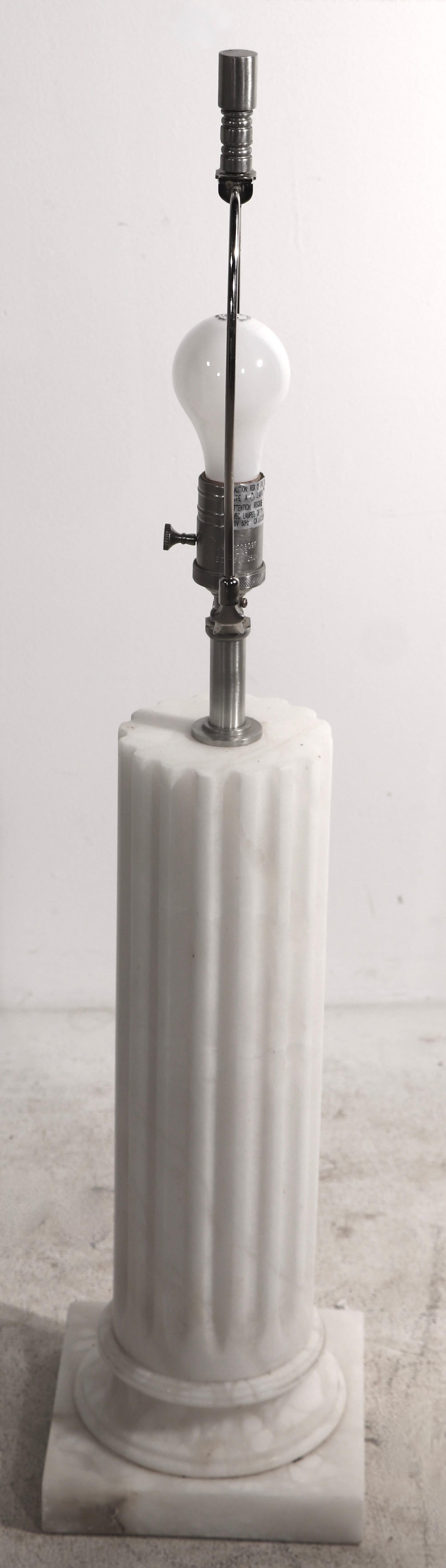 Hollywood Regency Alabaster Half Column Table Lamp by Restoration Hardware For Sale