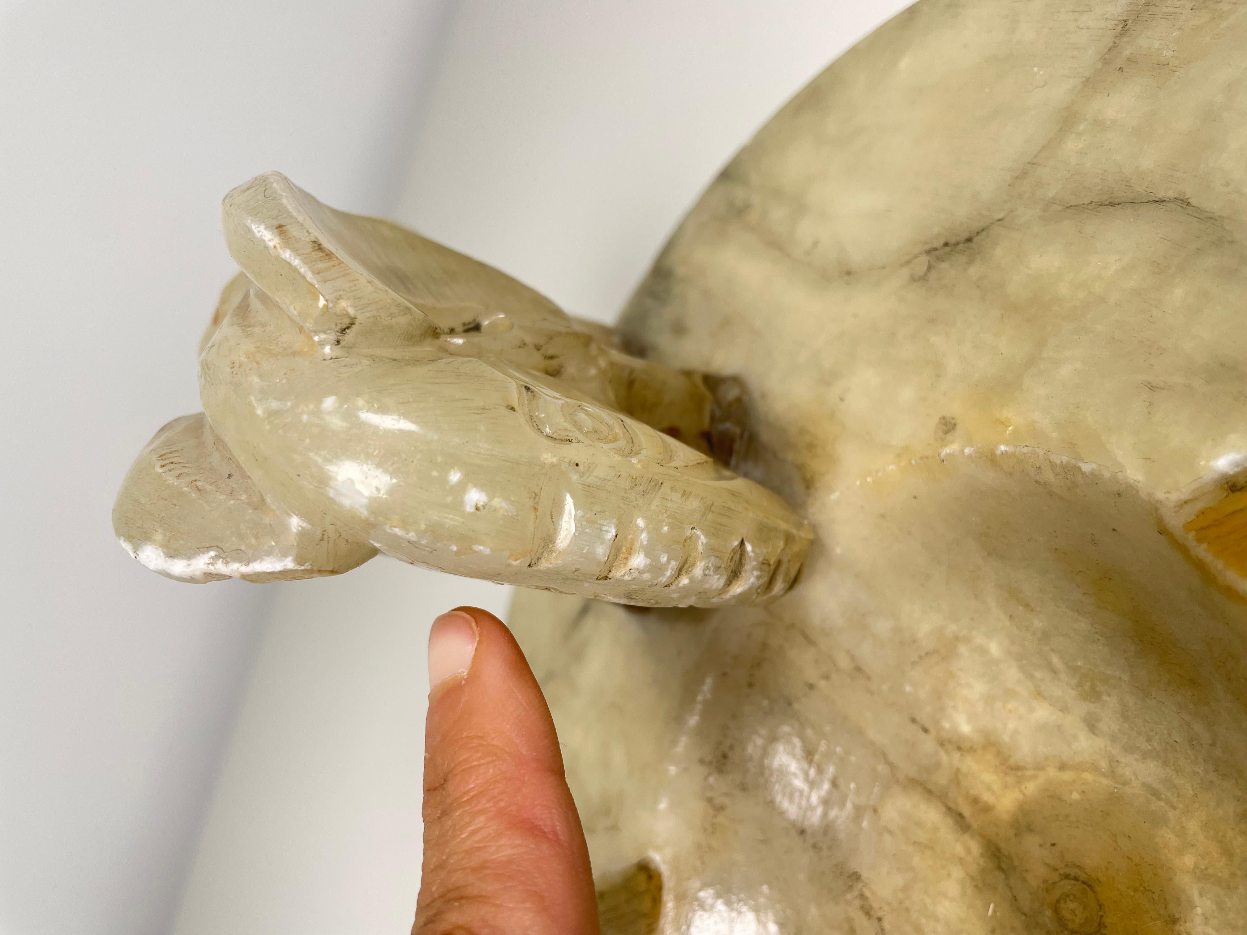 Alabaster Hand Carved Vintage Elephant Ashtray For Sale 4