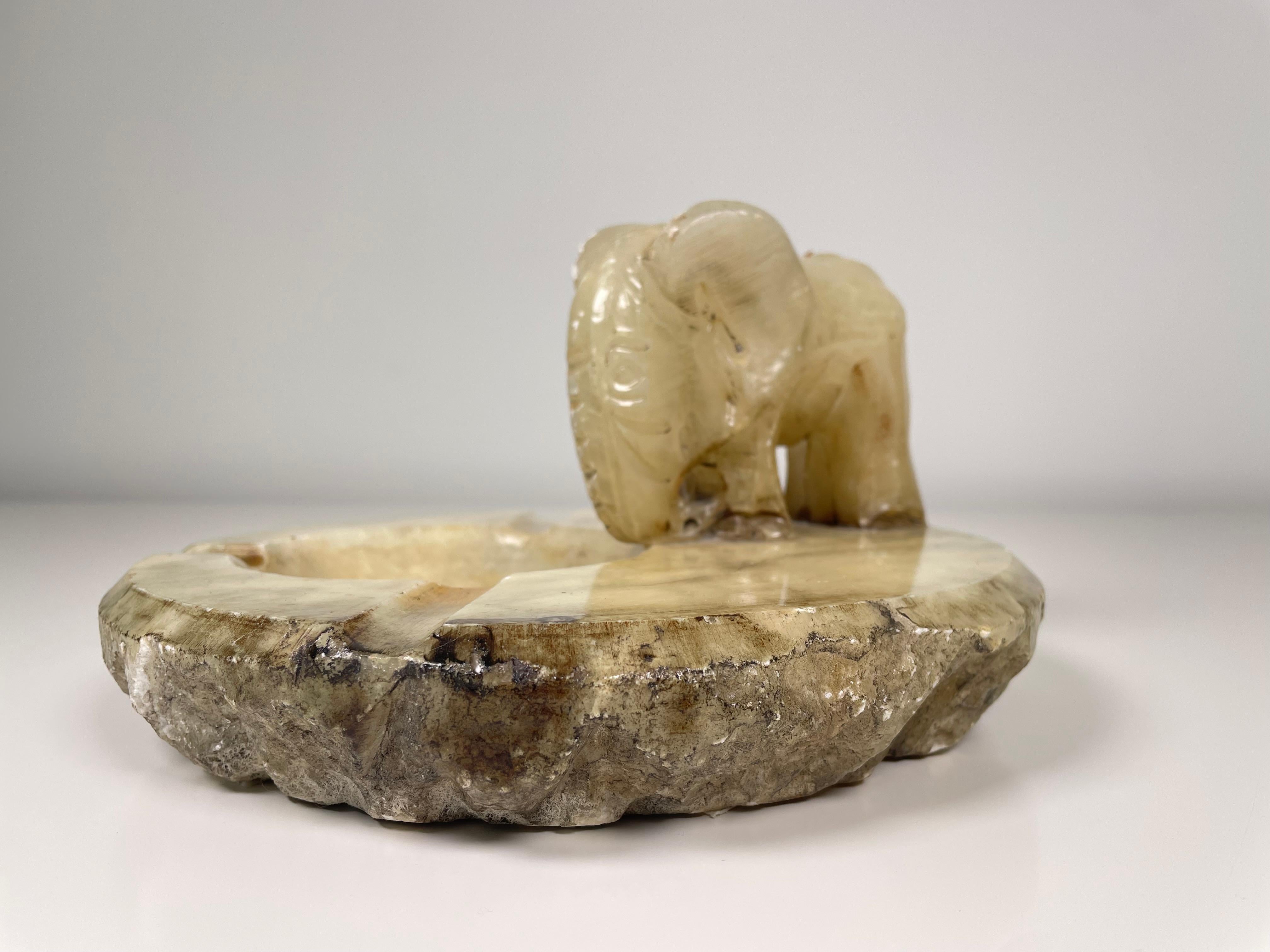 Alabaster Hand Carved Vintage Elephant Ashtray For Sale 5