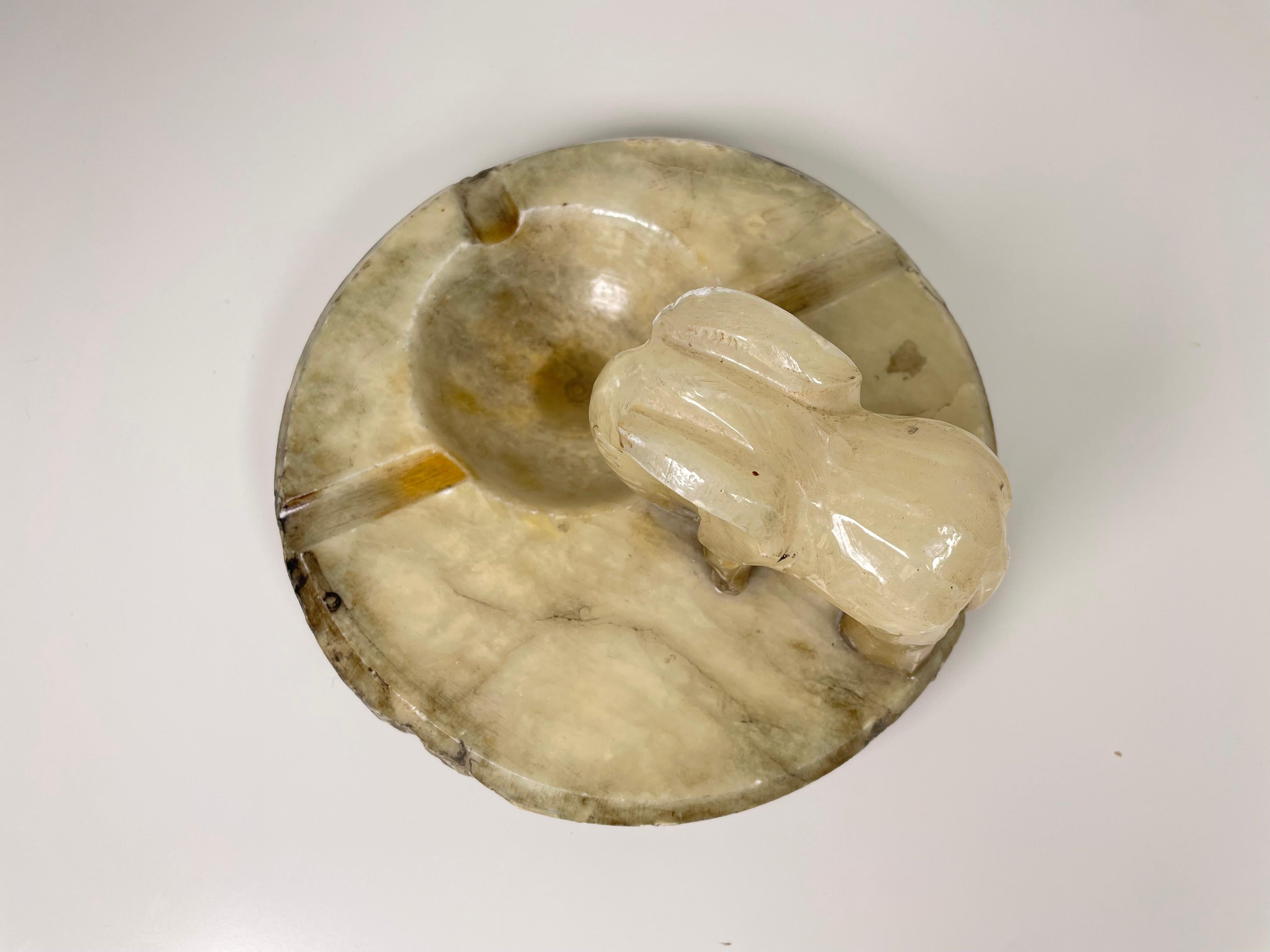 Alabaster Hand Carved Vintage Elephant Ashtray For Sale 7