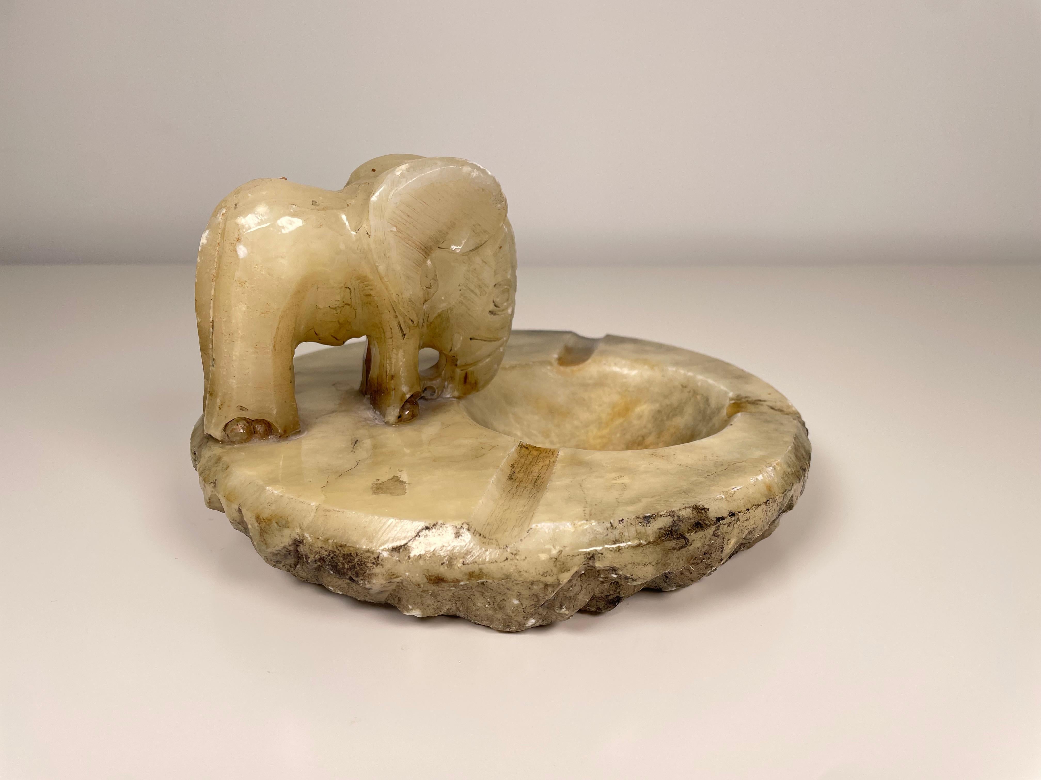 Alabaster Hand Carved Vintage Elephant Ashtray For Sale 9