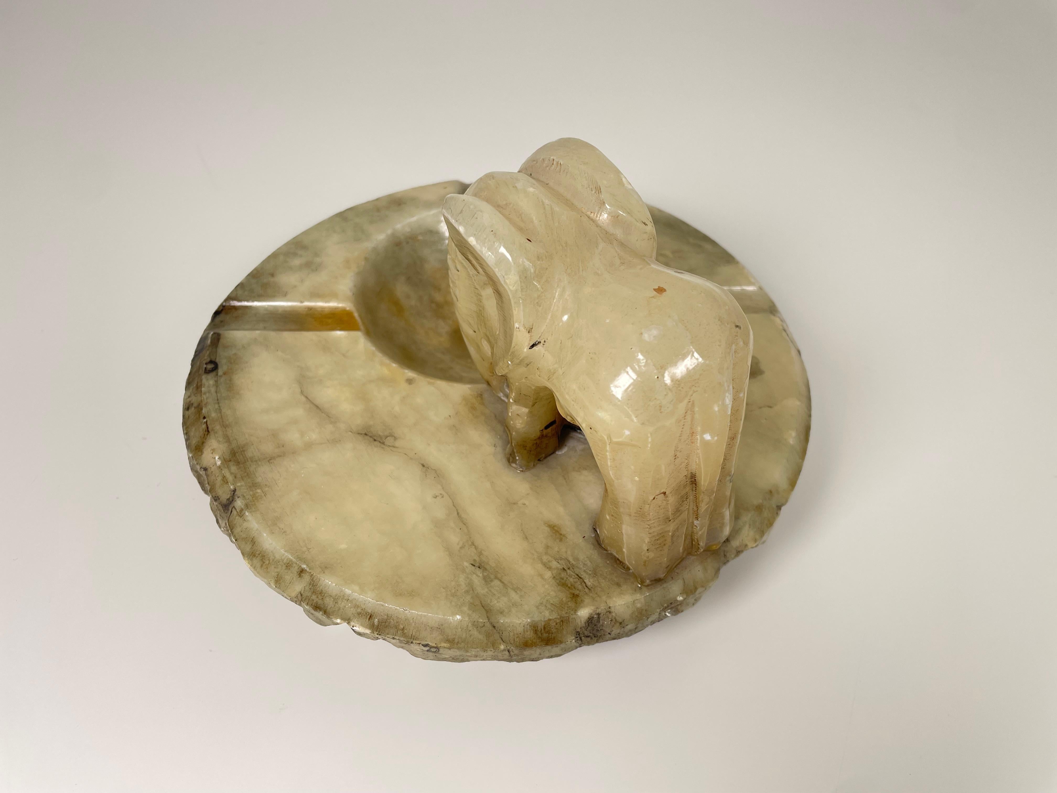Alabaster Hand Carved Vintage Elephant Ashtray For Sale 10