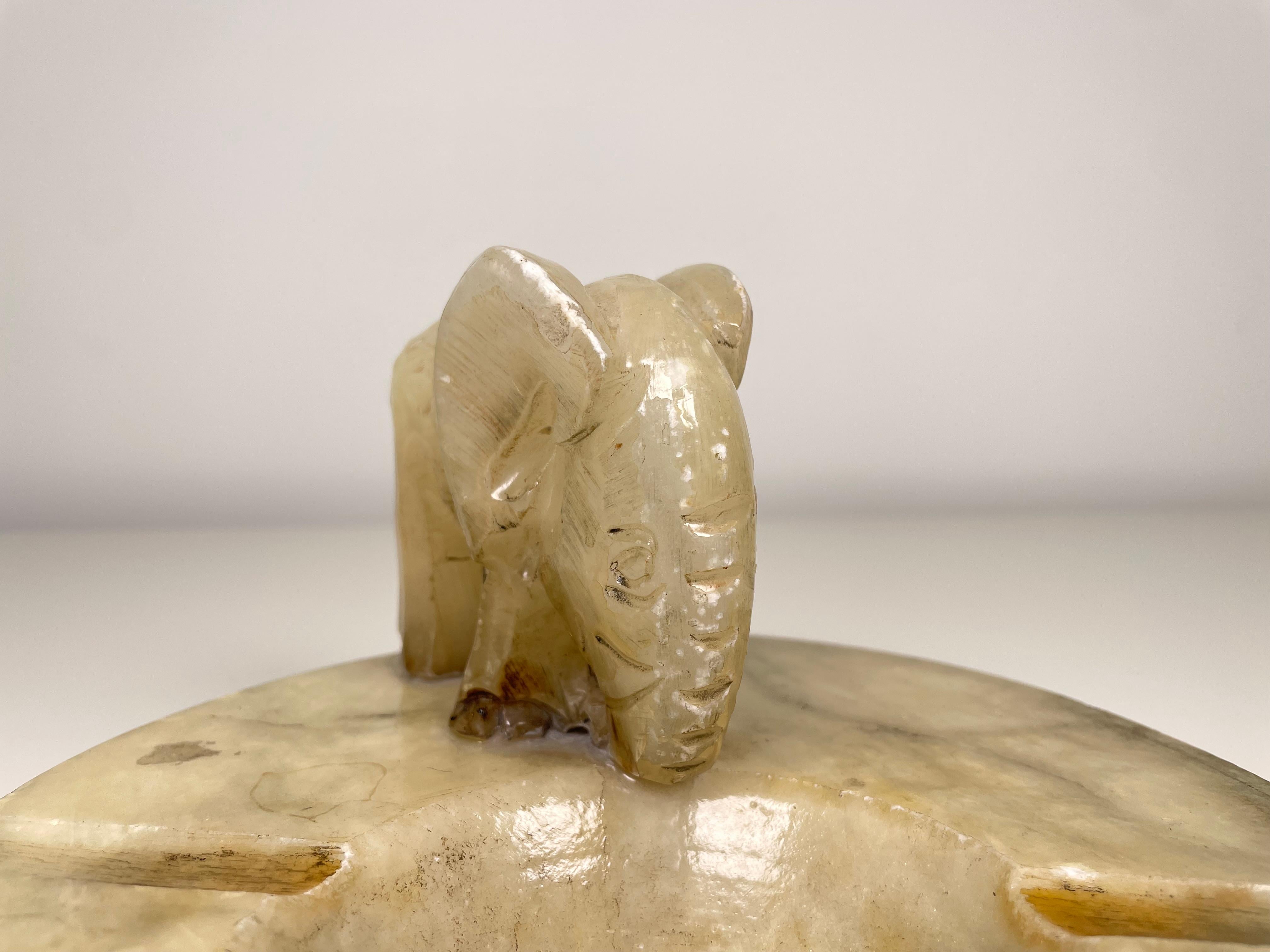 Alabaster Hand Carved Vintage Elephant Ashtray In Good Condition For Sale In Chattanooga, TN