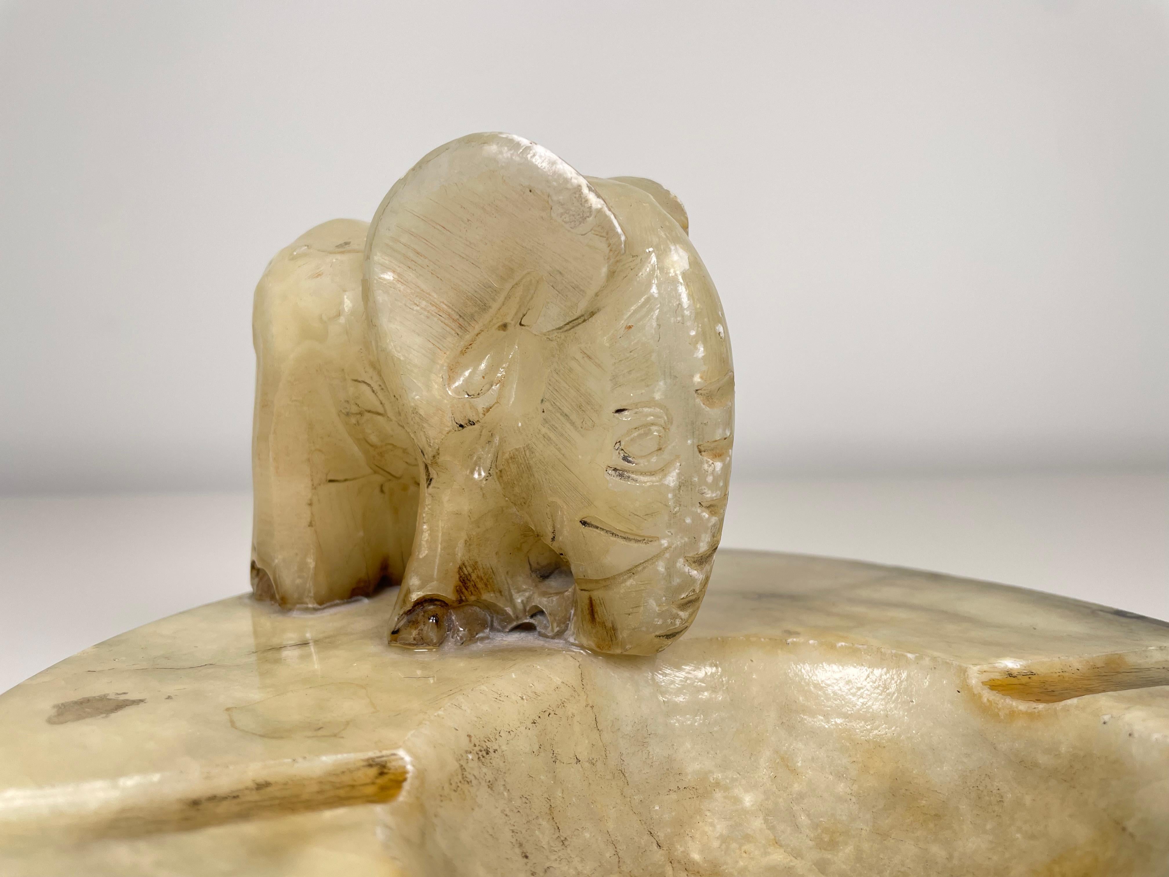 20th Century Alabaster Hand Carved Vintage Elephant Ashtray For Sale
