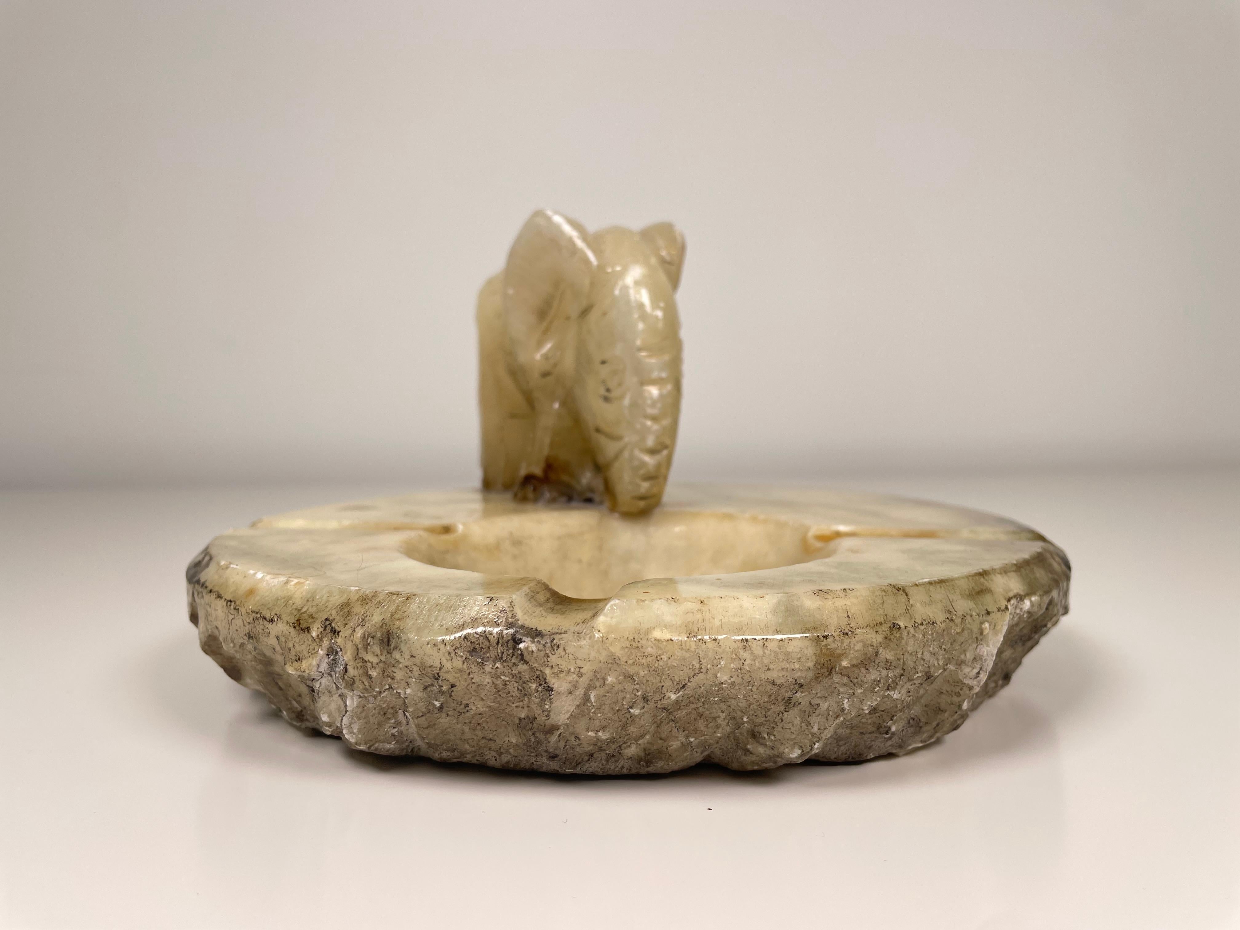 Alabaster Hand Carved Vintage Elephant Ashtray For Sale 3