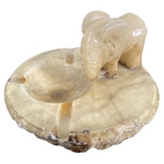 Alabaster Hand Carved Vintage Elephant Ashtray
