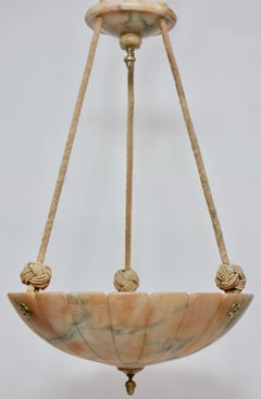 Alabaster Hanging Ceiling Light with Original Adjustable Braided Cloth Hangers