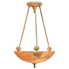 Alabaster Hanging Ceiling Light with Original Adjustable Braided Cloth Hangers