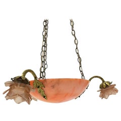 Antique Alabaster Hanging Lamp with Fire-Gilded Ornaments, 1910-1920