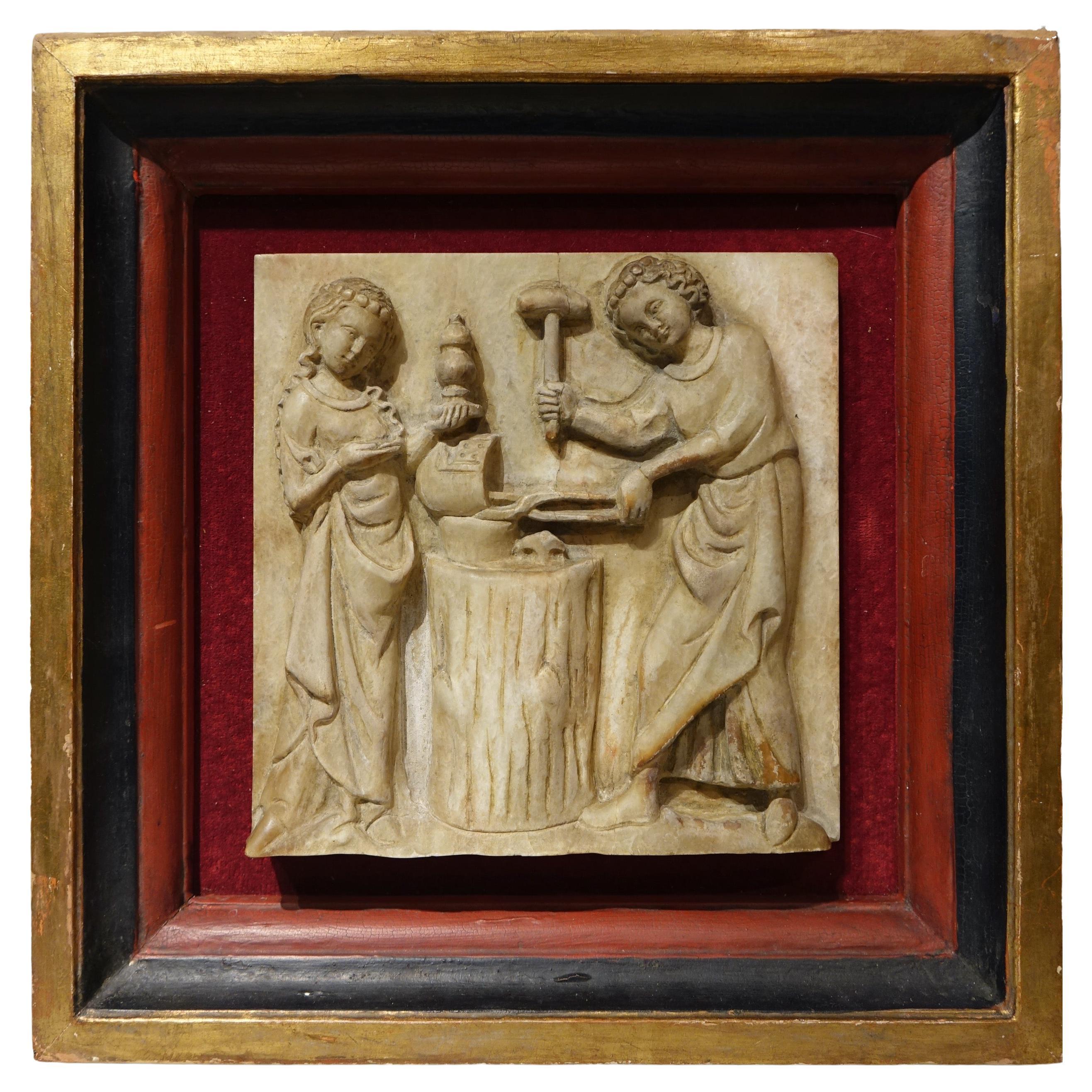 Alabaster high relief, Spain 14th century For Sale