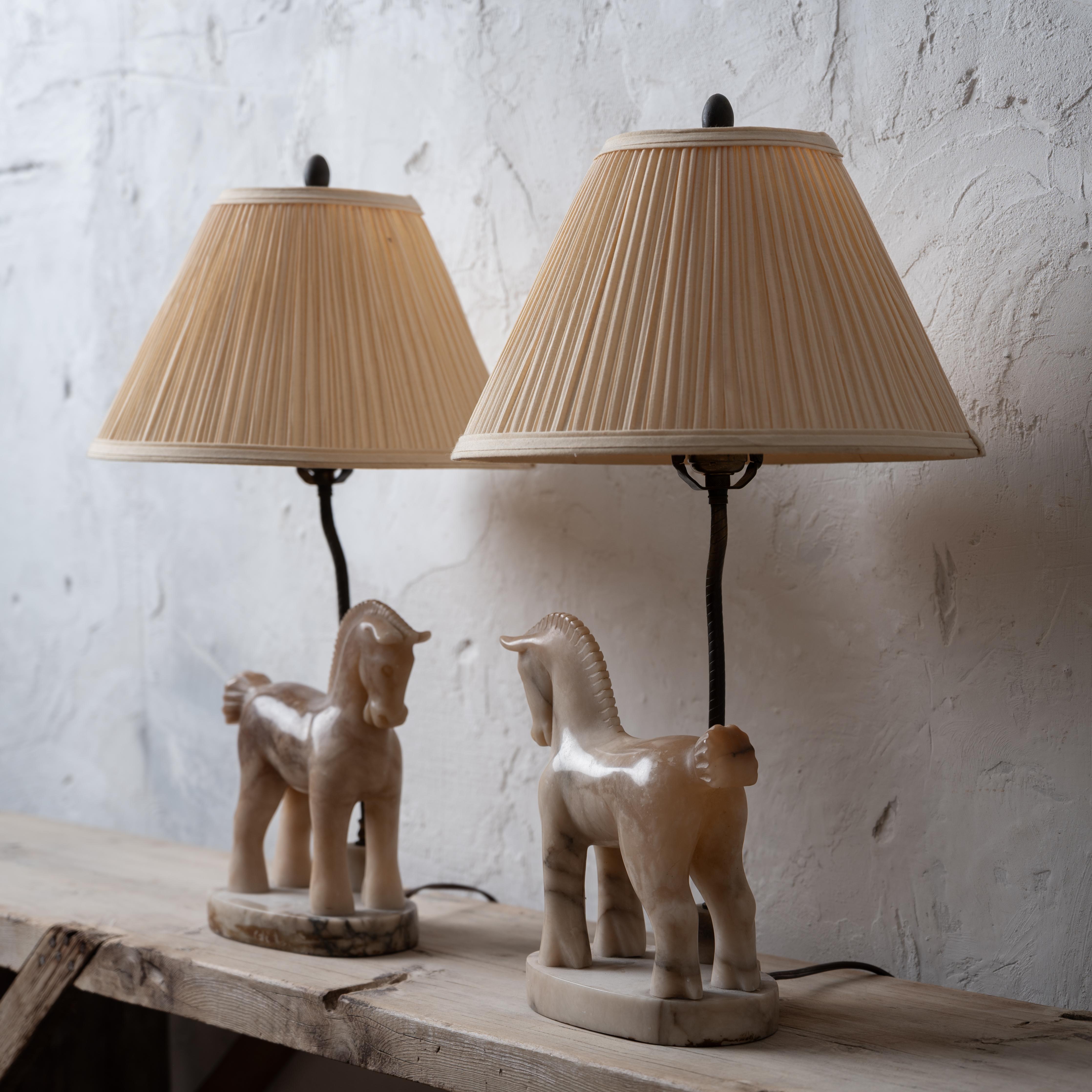 Unknown Alabaster Horse Lamps, c.1950 For Sale