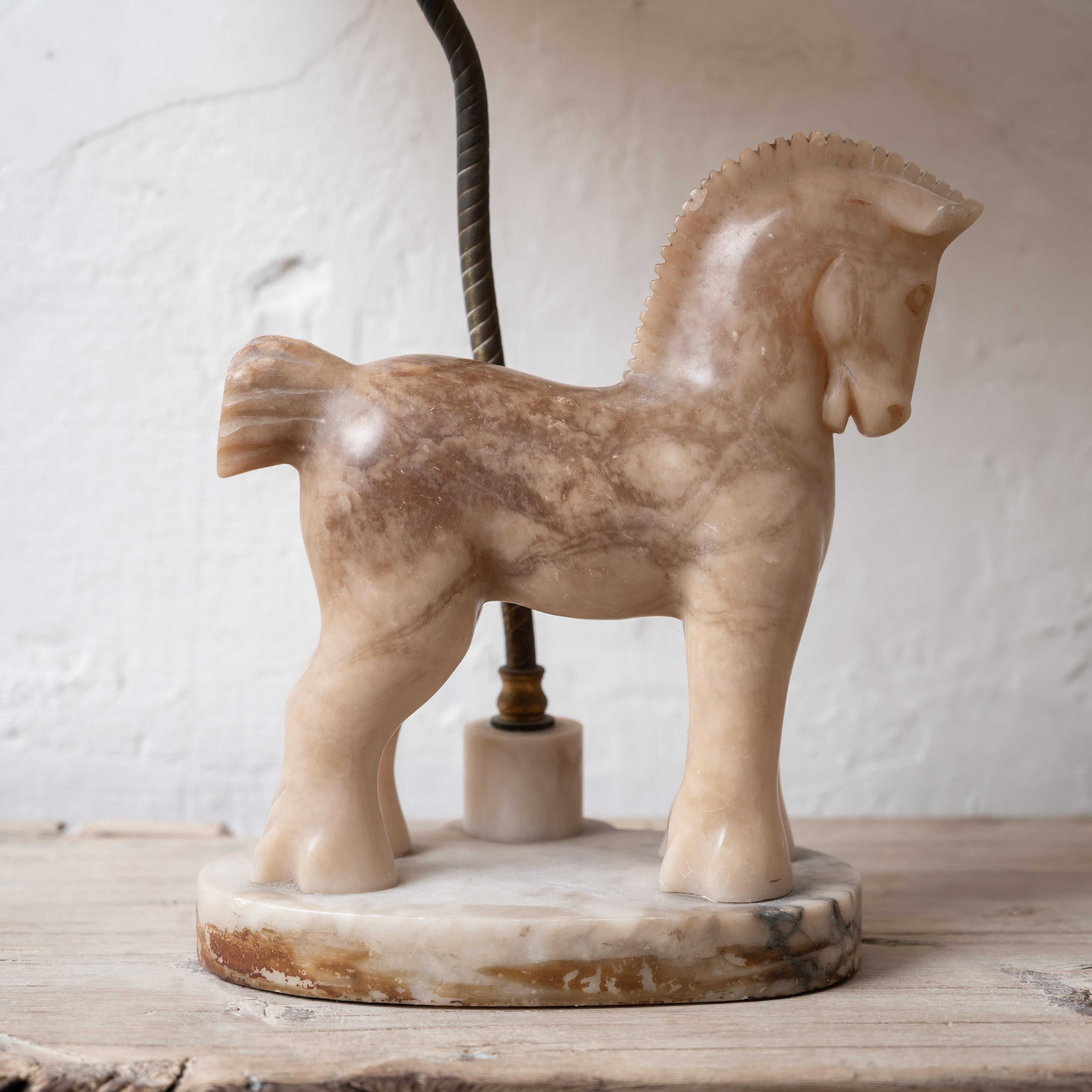 Alabaster Horse Lamps, c.1950 In Good Condition For Sale In Savannah, GA