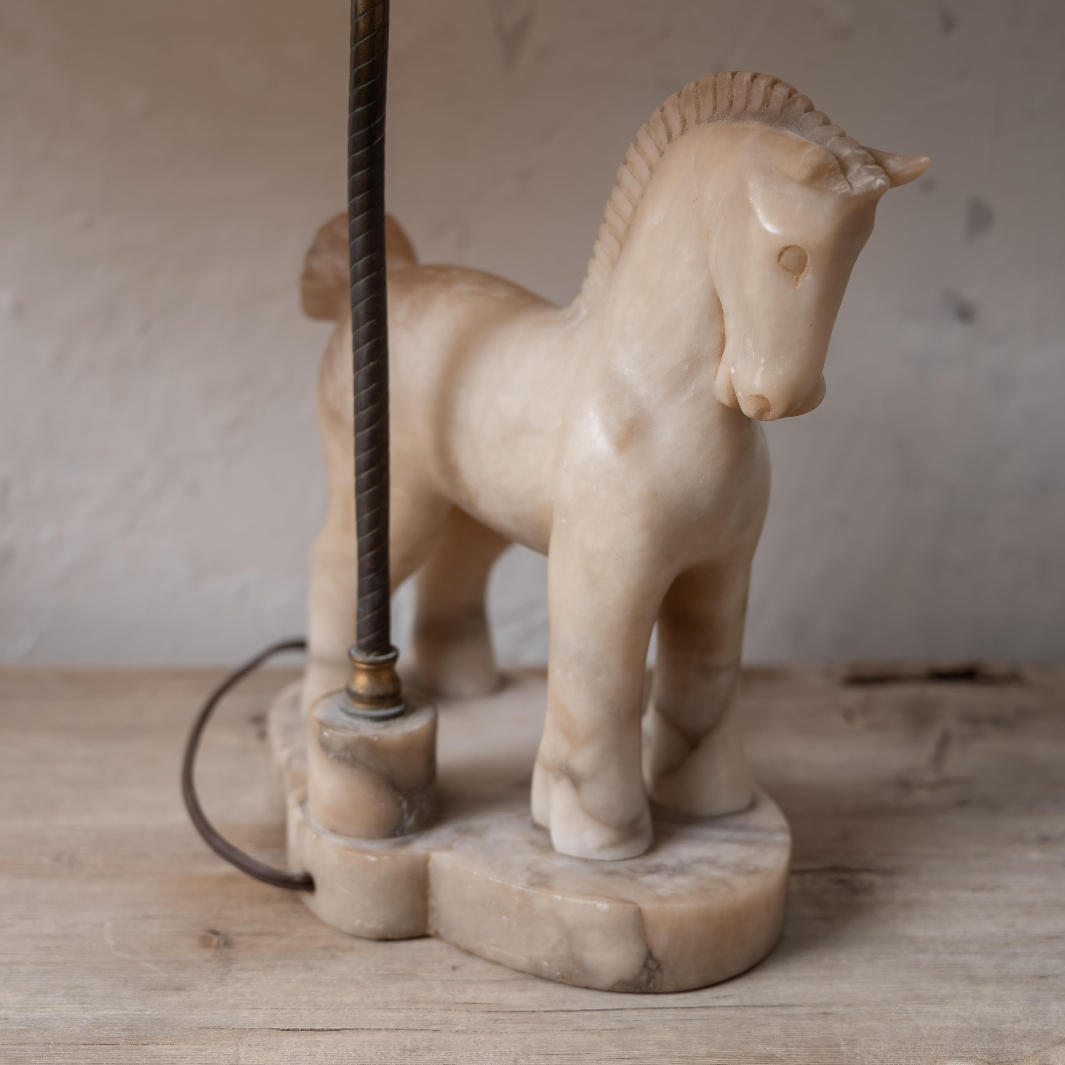 Alabaster Horse Lamps, c.1950 For Sale 3